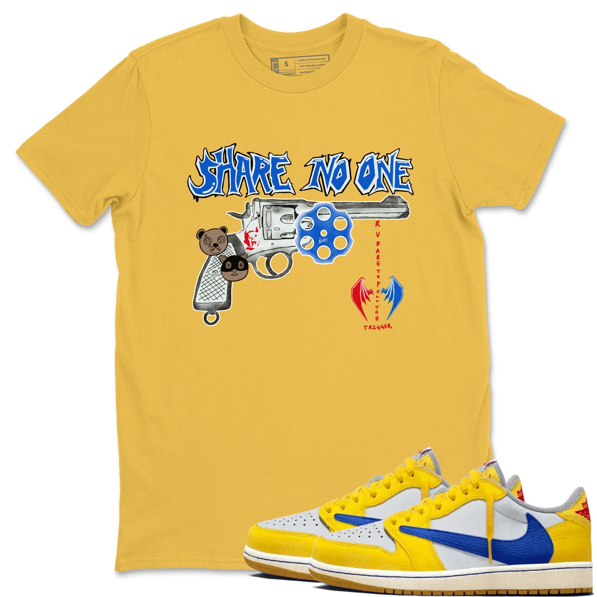 Share No One snkmatch Tees - Air Jordan 1 Travis Scott Canary