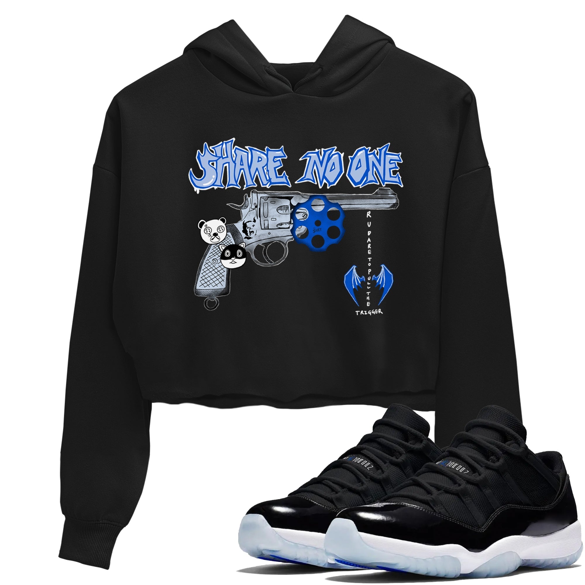 Share No One snkmatch Women's Top - Air Jordan 11 Black and Varsity Royal