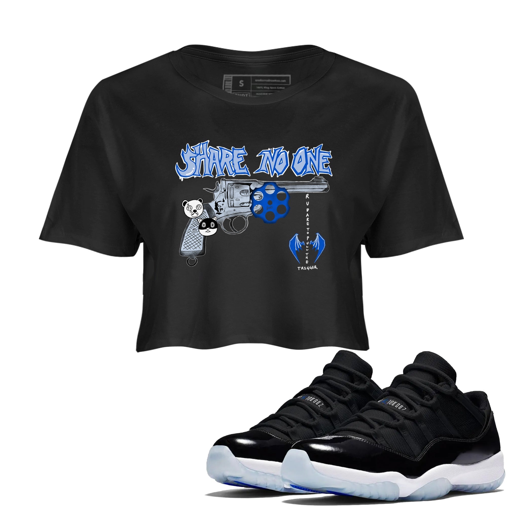 Share No One snkmatch Women's Top - Air Jordan 11 Black and Varsity Royal