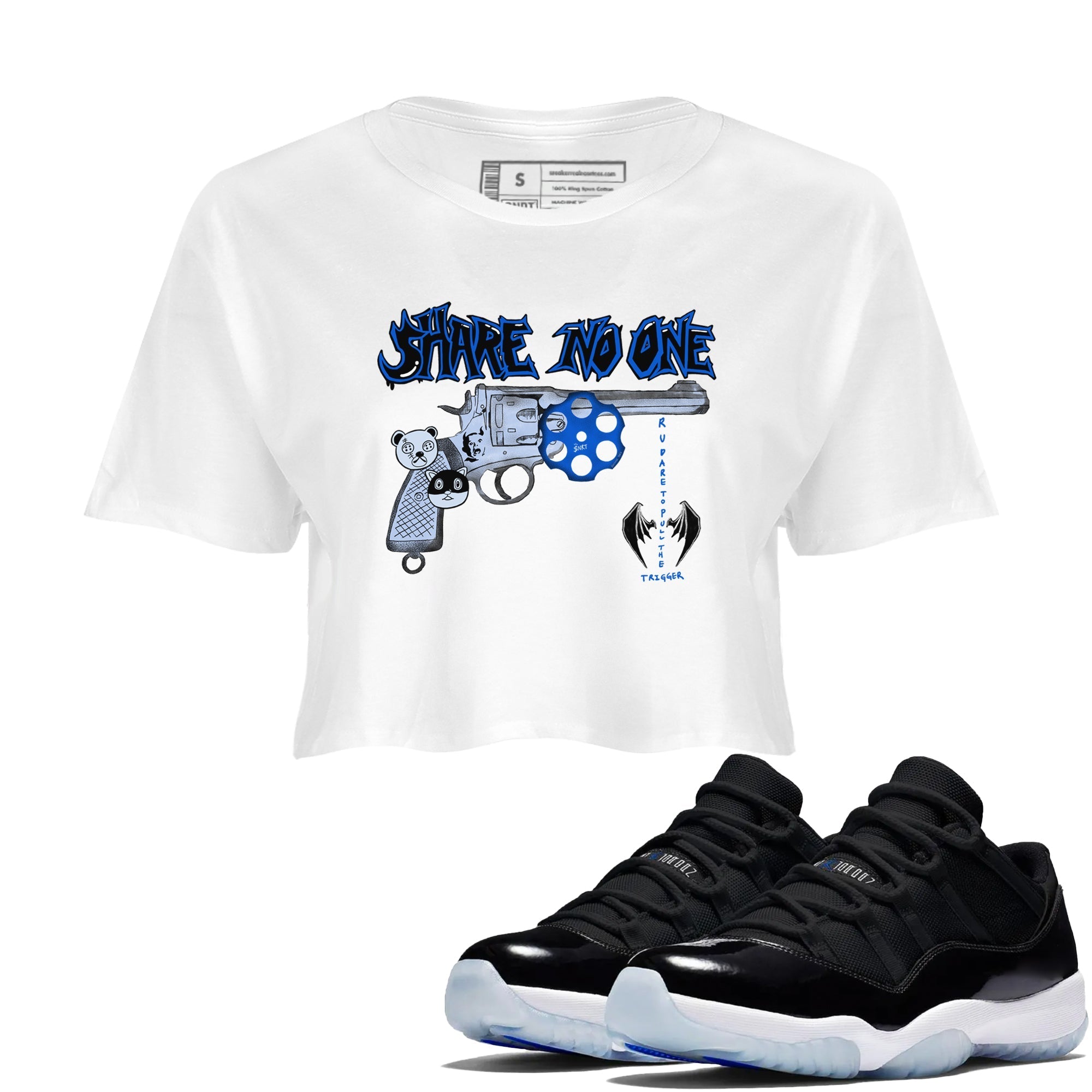 Share No One snkmatch Women's Top - Air Jordan 11 Black and Varsity Royal