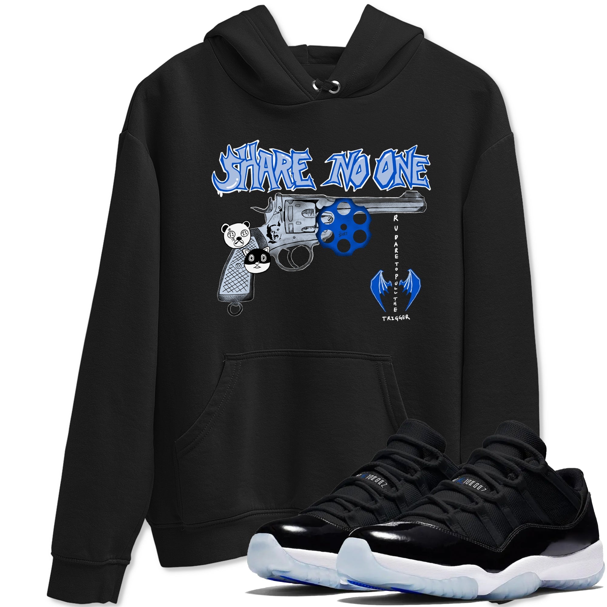 Share No One snkmatch Tees - Air Jordan 11 Black and Varsity Royal