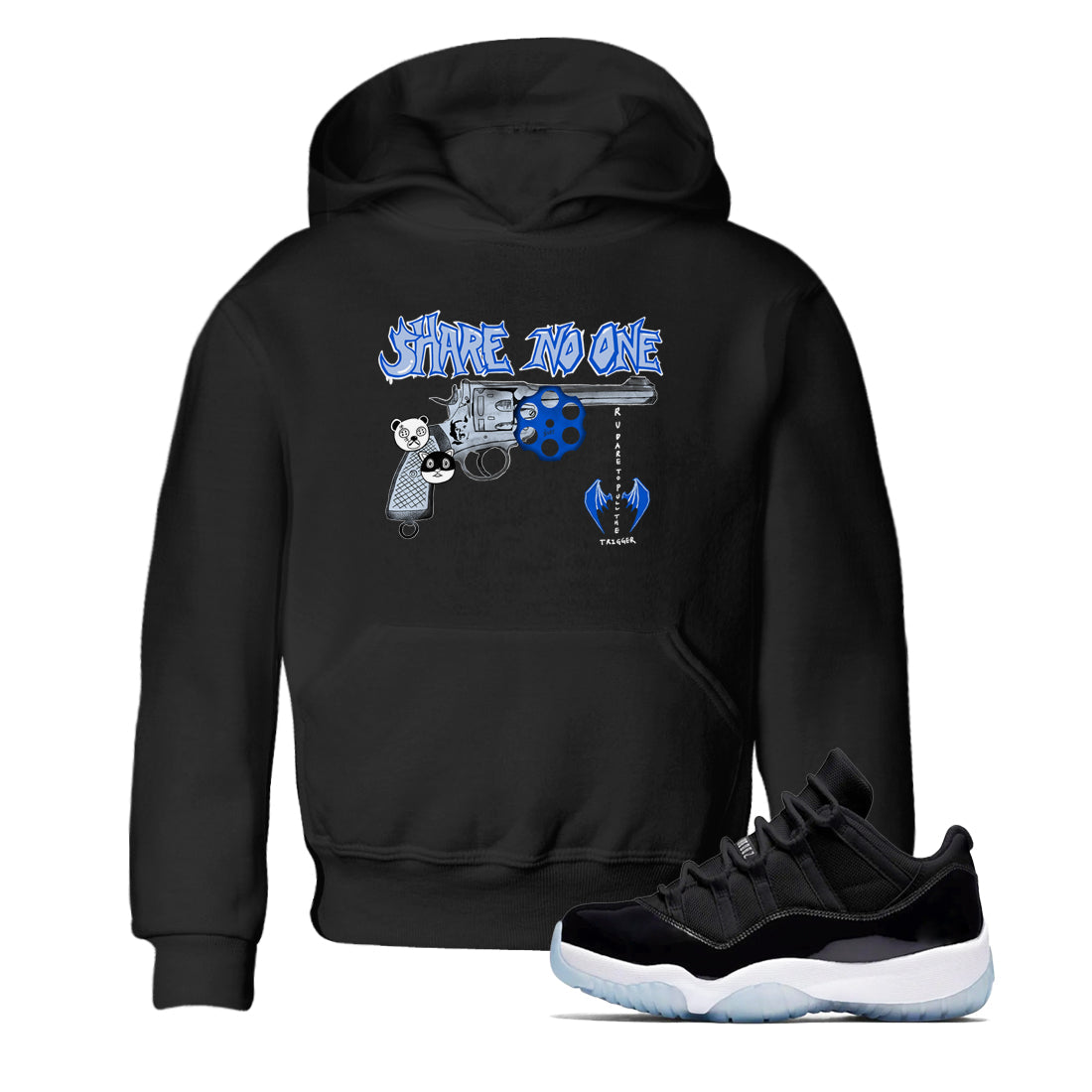 Share No One snkmatch Tees Kids - Air Jordan 11 Black and Varsity Royal