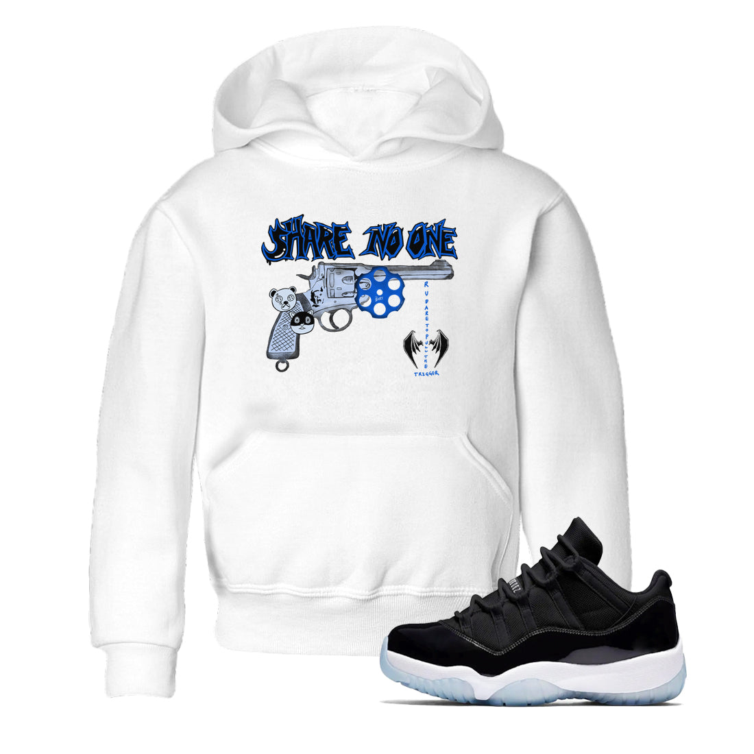 Share No One snkmatch Tees Kids - Air Jordan 11 Black and Varsity Royal