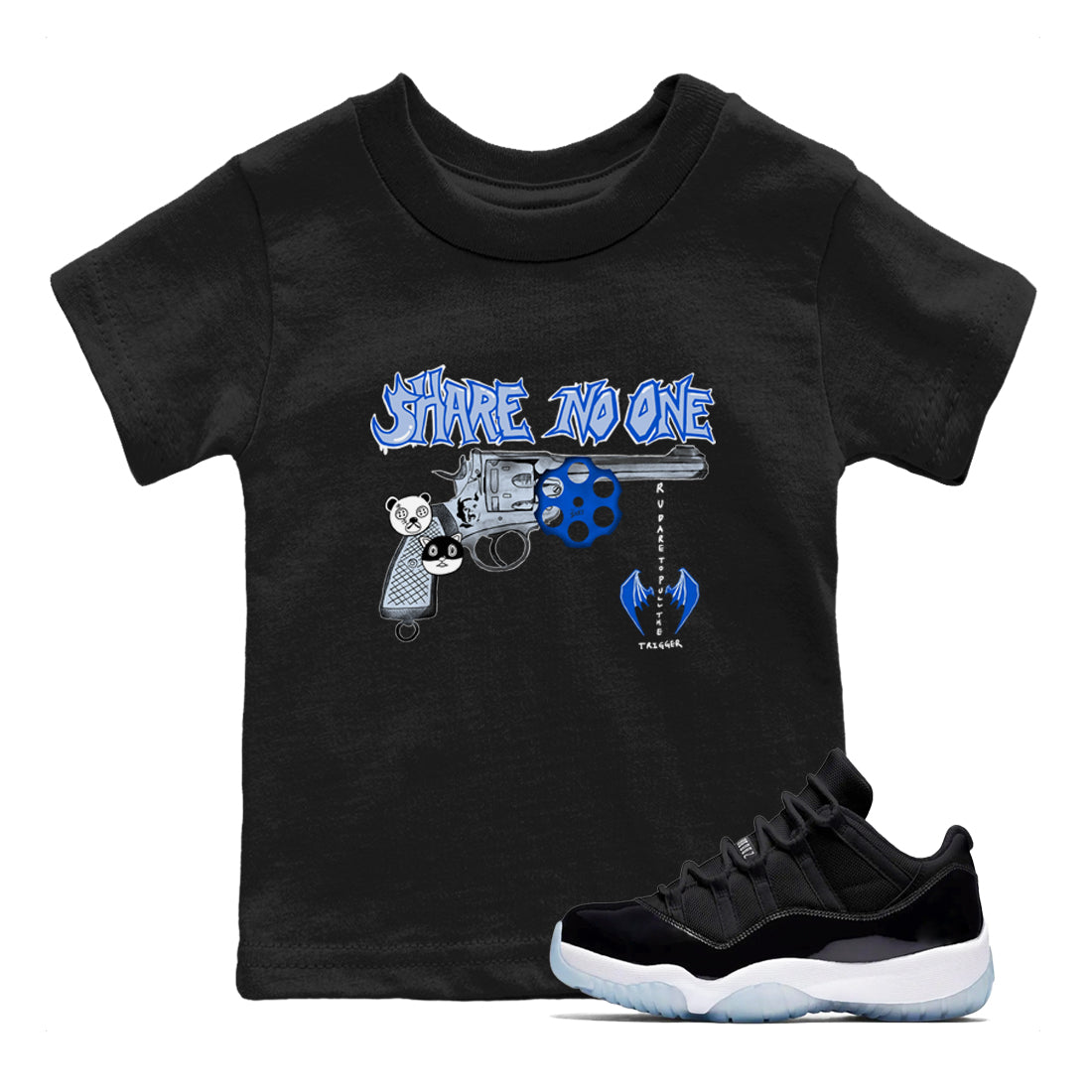 Share No One snkmatch Tees Kids - Air Jordan 11 Black and Varsity Royal