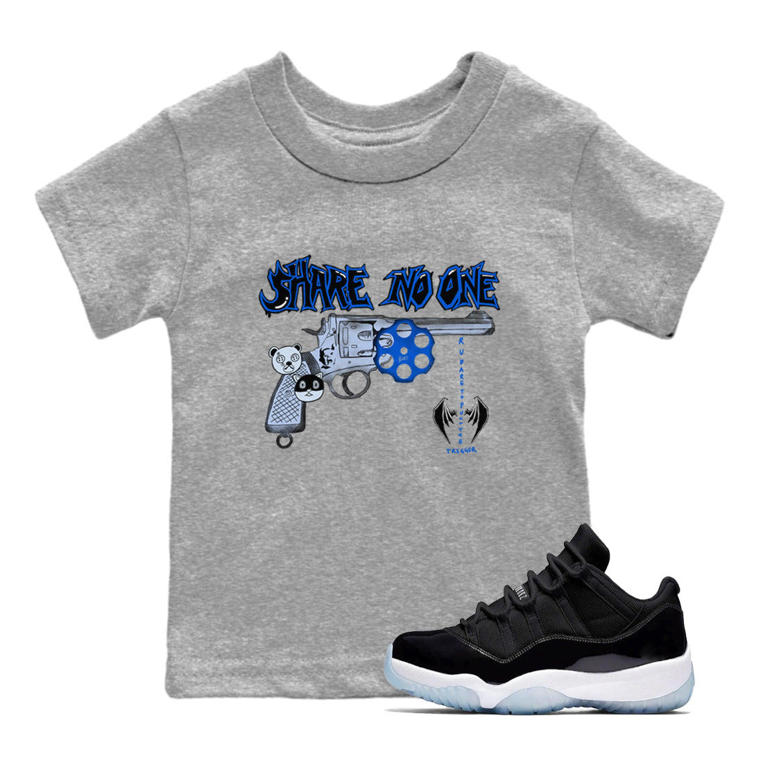 Share No One snkmatch Tees Kids - Air Jordan 11 Black and Varsity Royal