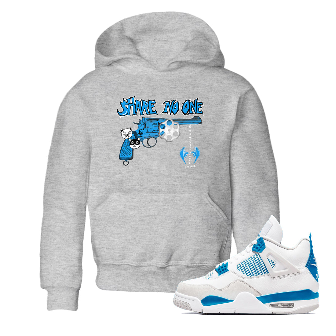 Share No One snkmatch Tees Kids - Air Jordan 4 Military Blue