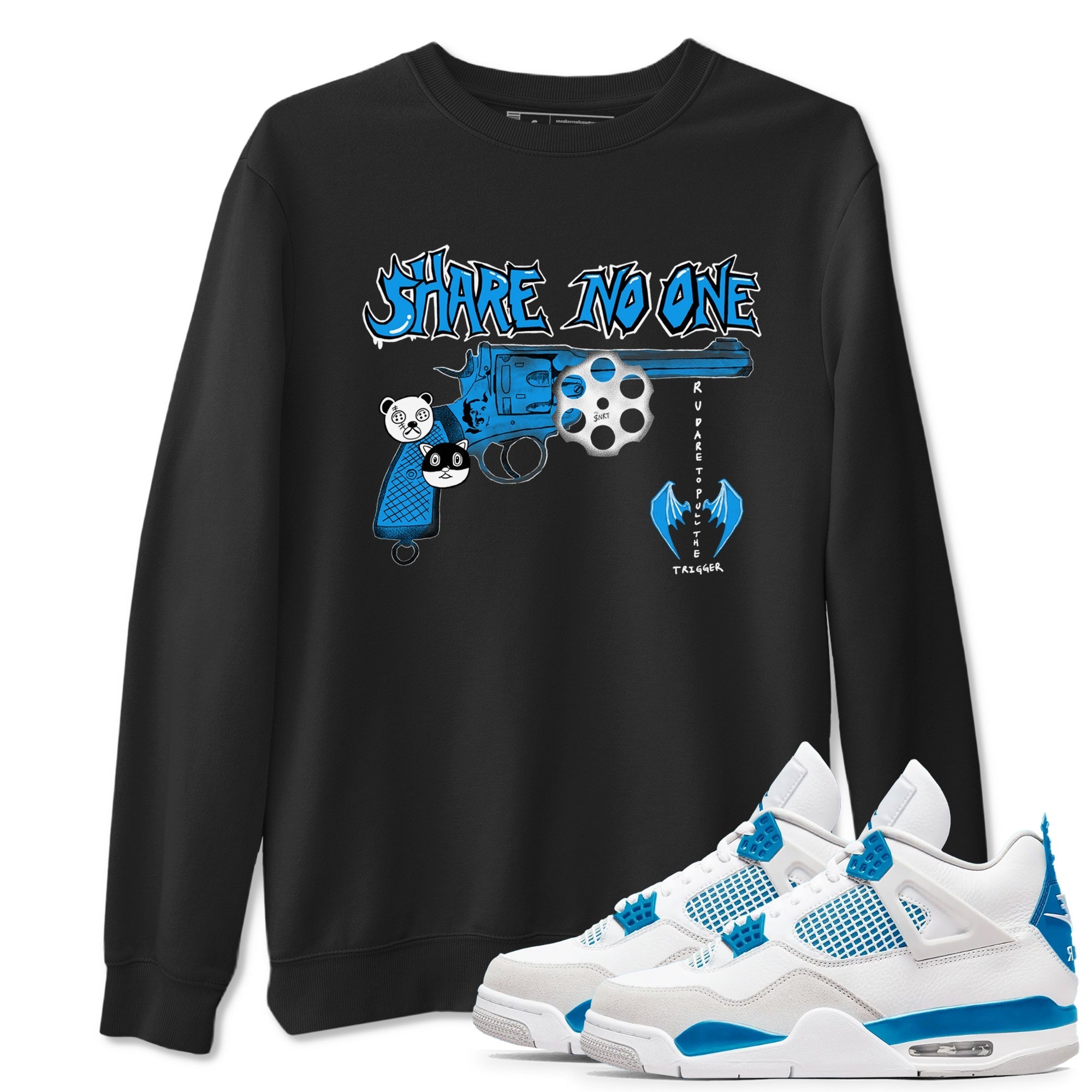 Share No One snkmatch Tees - Air Jordan 4 Military Blue