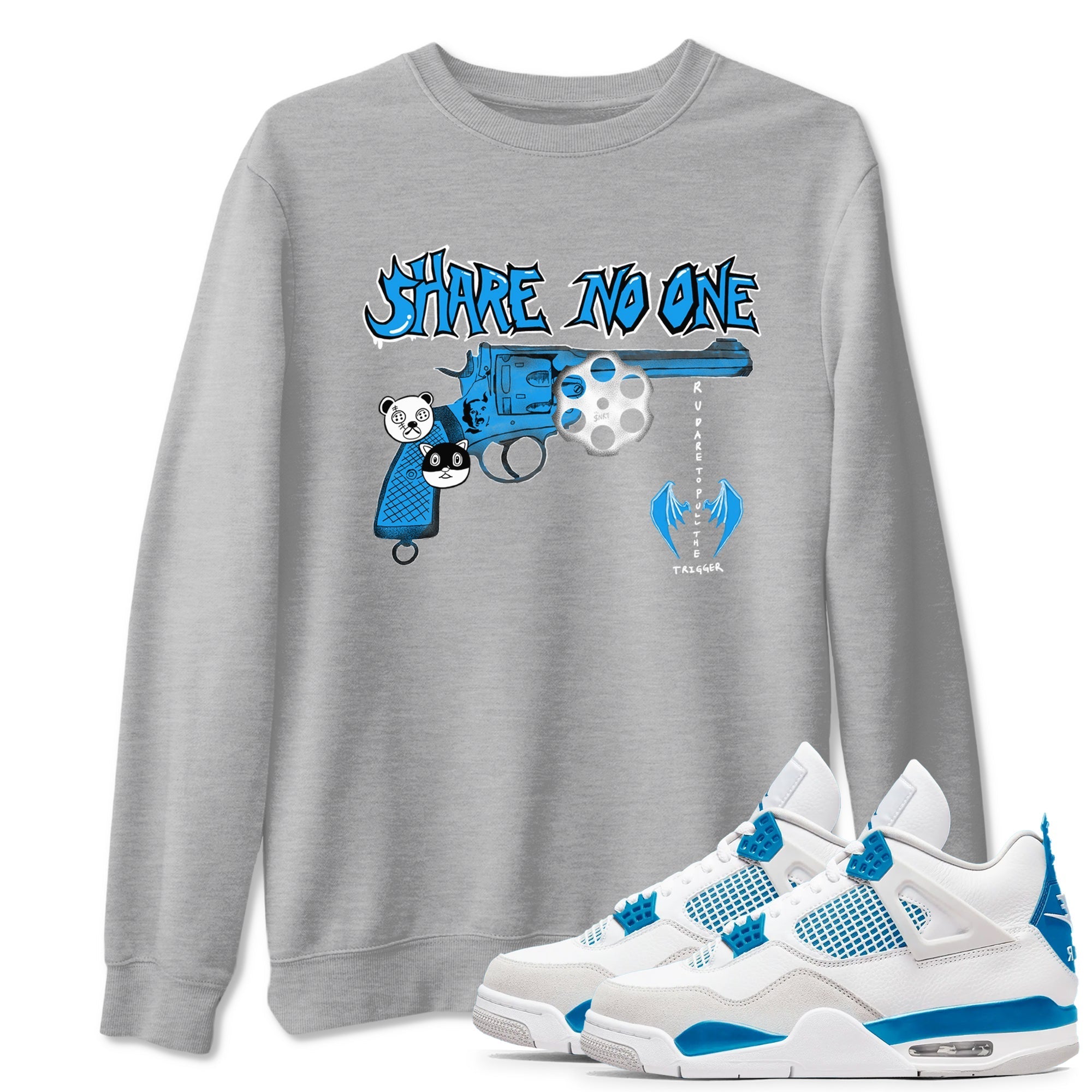 Share No One snkmatch Tees - Air Jordan 4 Military Blue