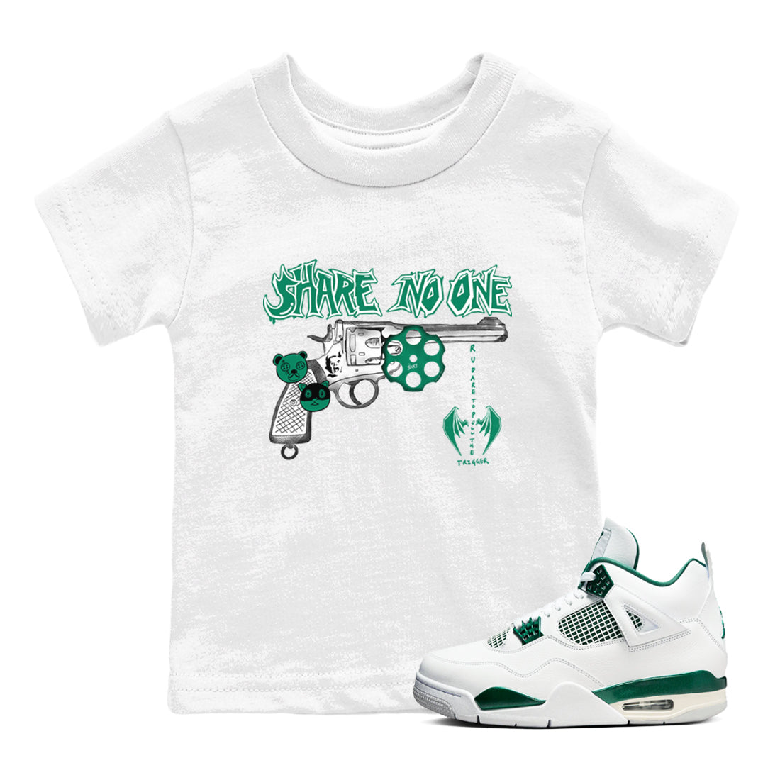 Share No One snkmatch Tees Kids - Air Jordan 4 Oxidized Green