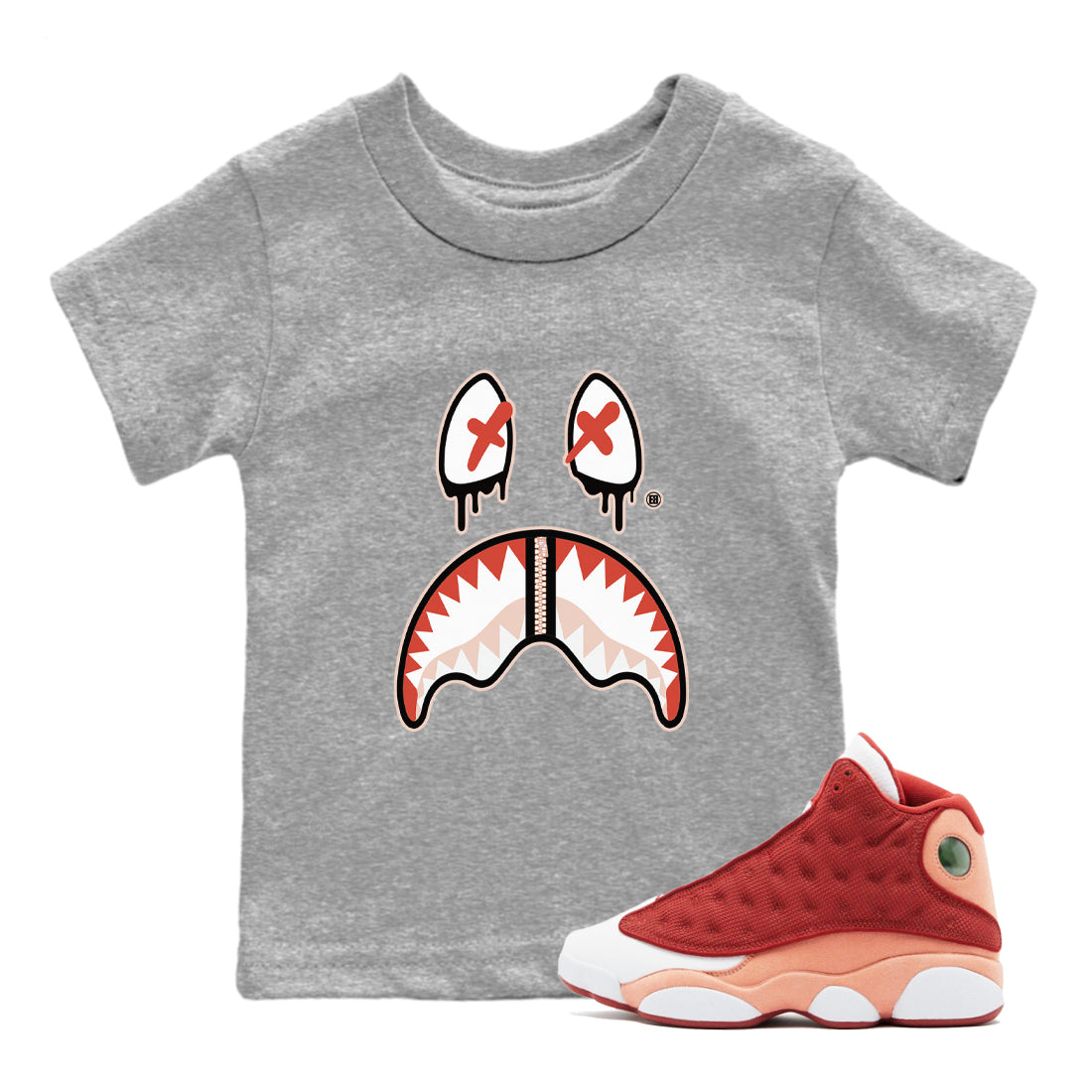 Shark Face snkmatch Tees Kids - Air Jordan 13 Dune Red