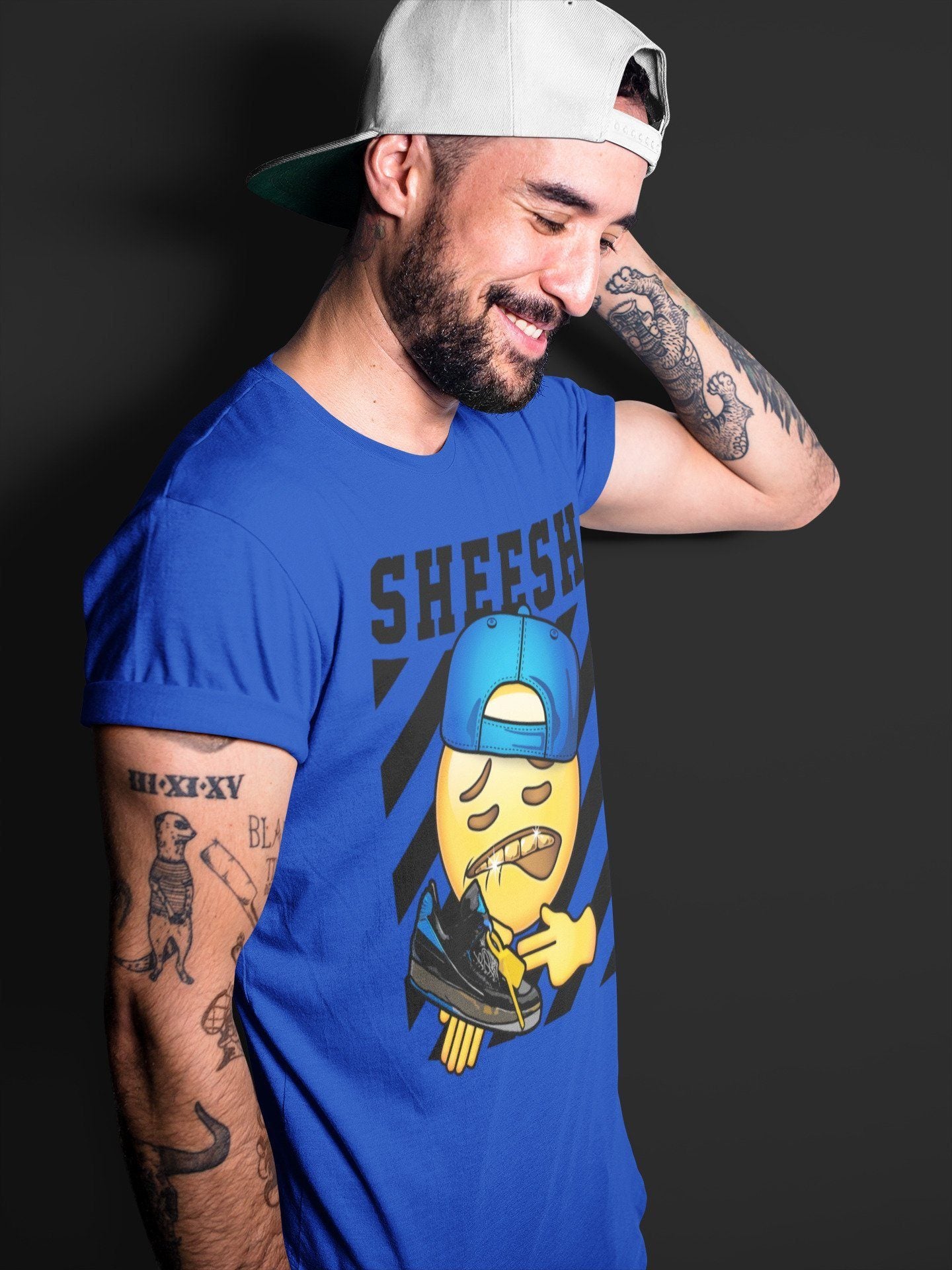 Sheesh Unisex Tops - Air Jordan 2 OFF-WHITE Black Blue