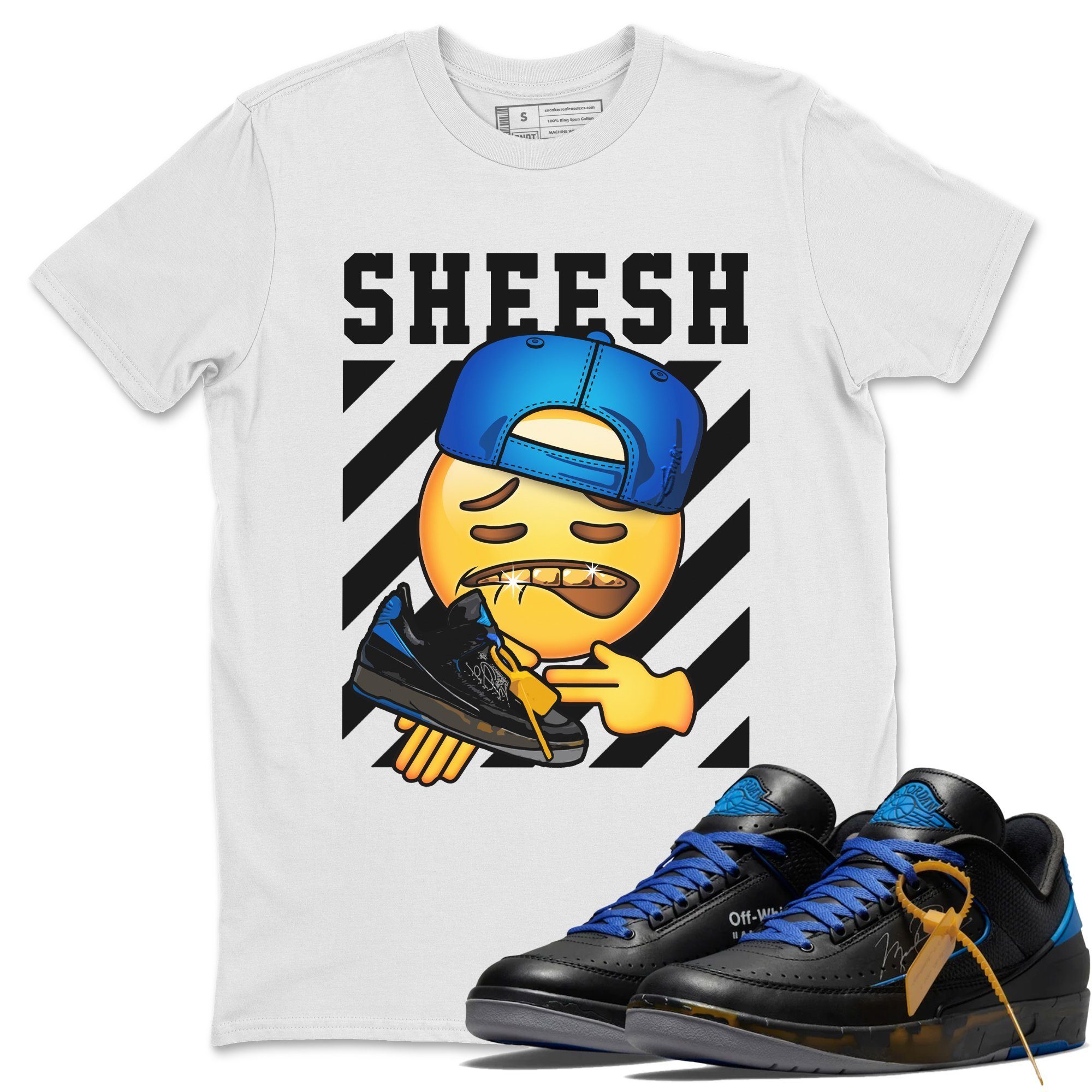 Sheesh Unisex Tops - Air Jordan 2 OFF-WHITE Black Blue