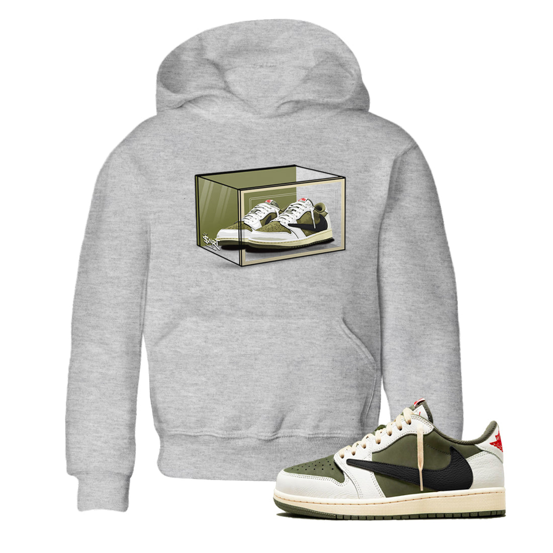 Shoe Box snkmatch Tees Kids - Air Jordan 1 Travis Scott Medium Olive
