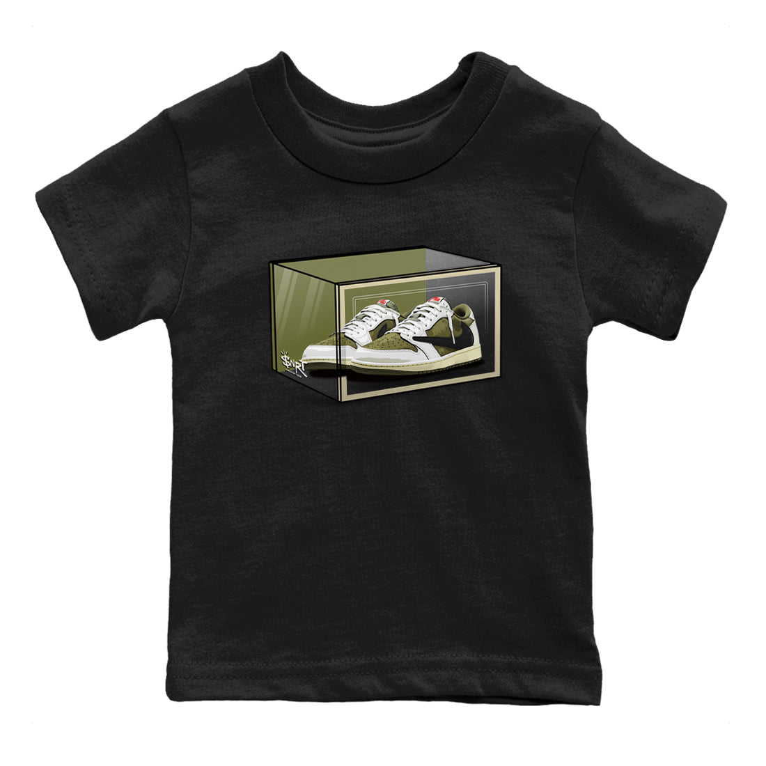 Shoe Box snkmatch Tees Kids - Air Jordan 1 Travis Scott Medium Olive