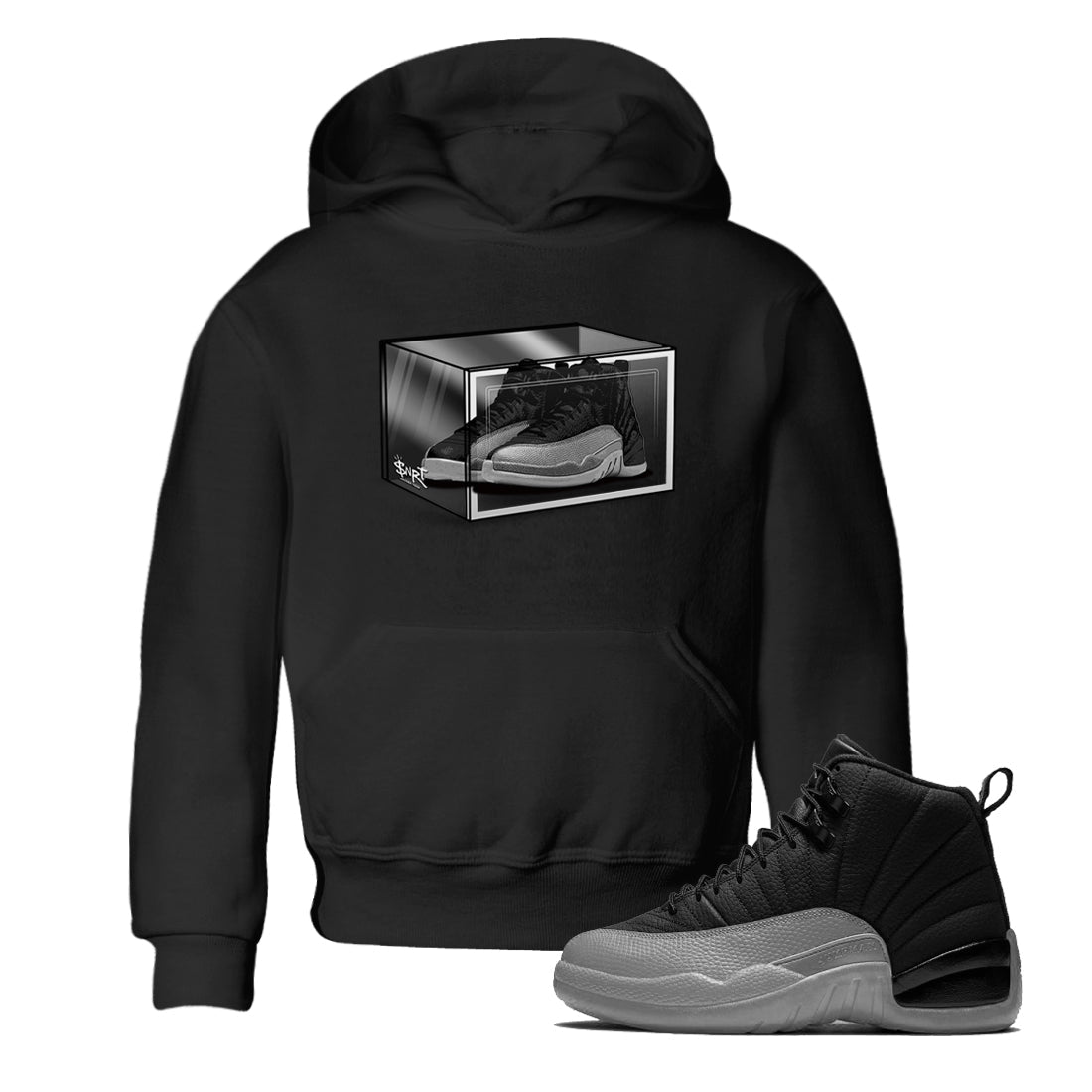 Shoe Box snkmatch Tees Kids - Air Jordan 12 Black Wolf Grey