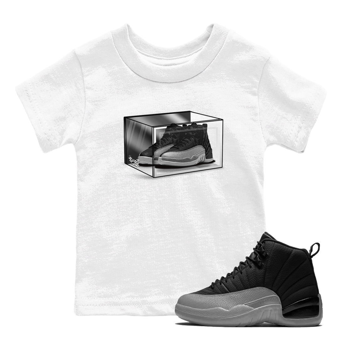 Shoe Box snkmatch Tees Kids - Air Jordan 12 Black Wolf Grey
