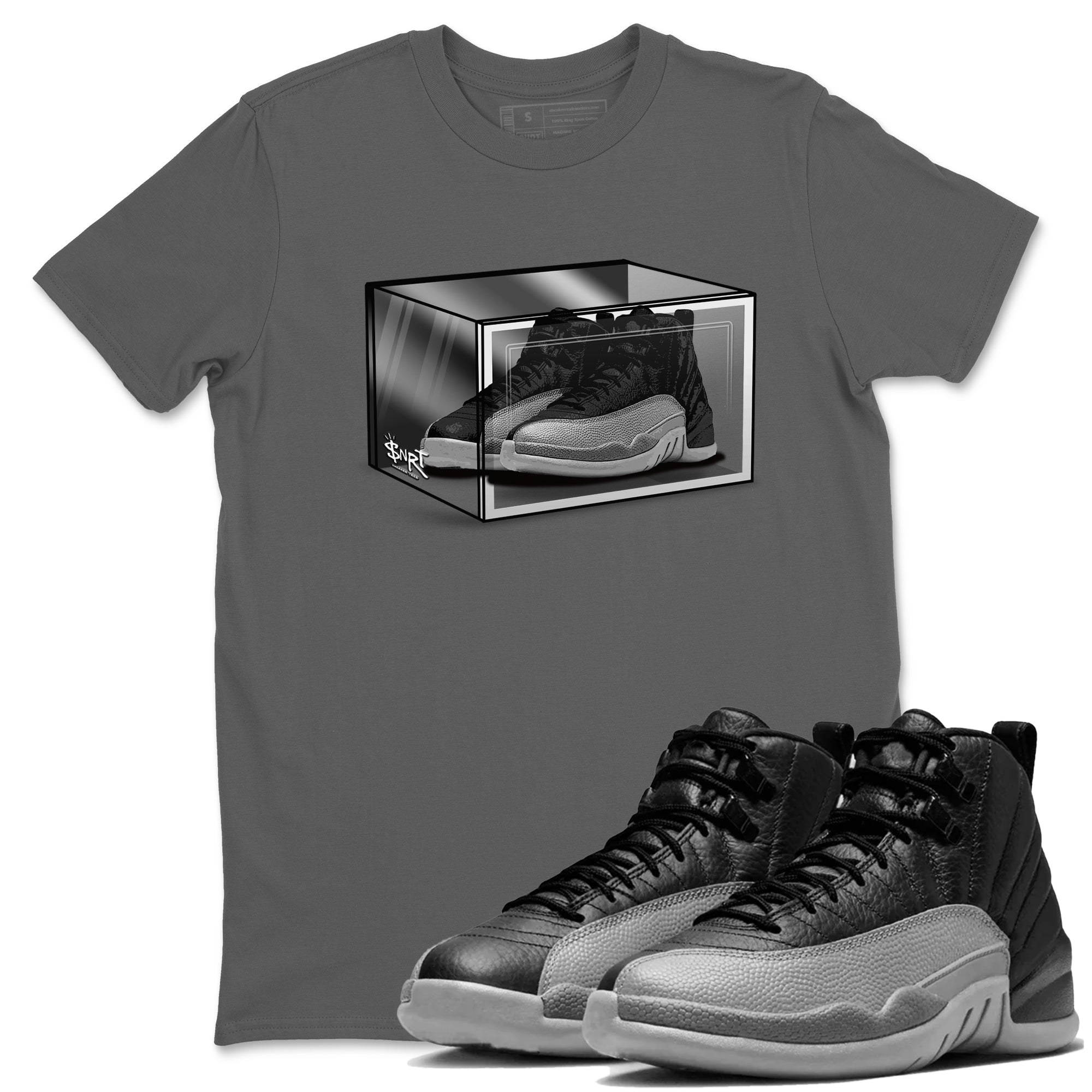 Shoe Box snkmatch Tees - Air Jordan 12 Black Wolf Grey