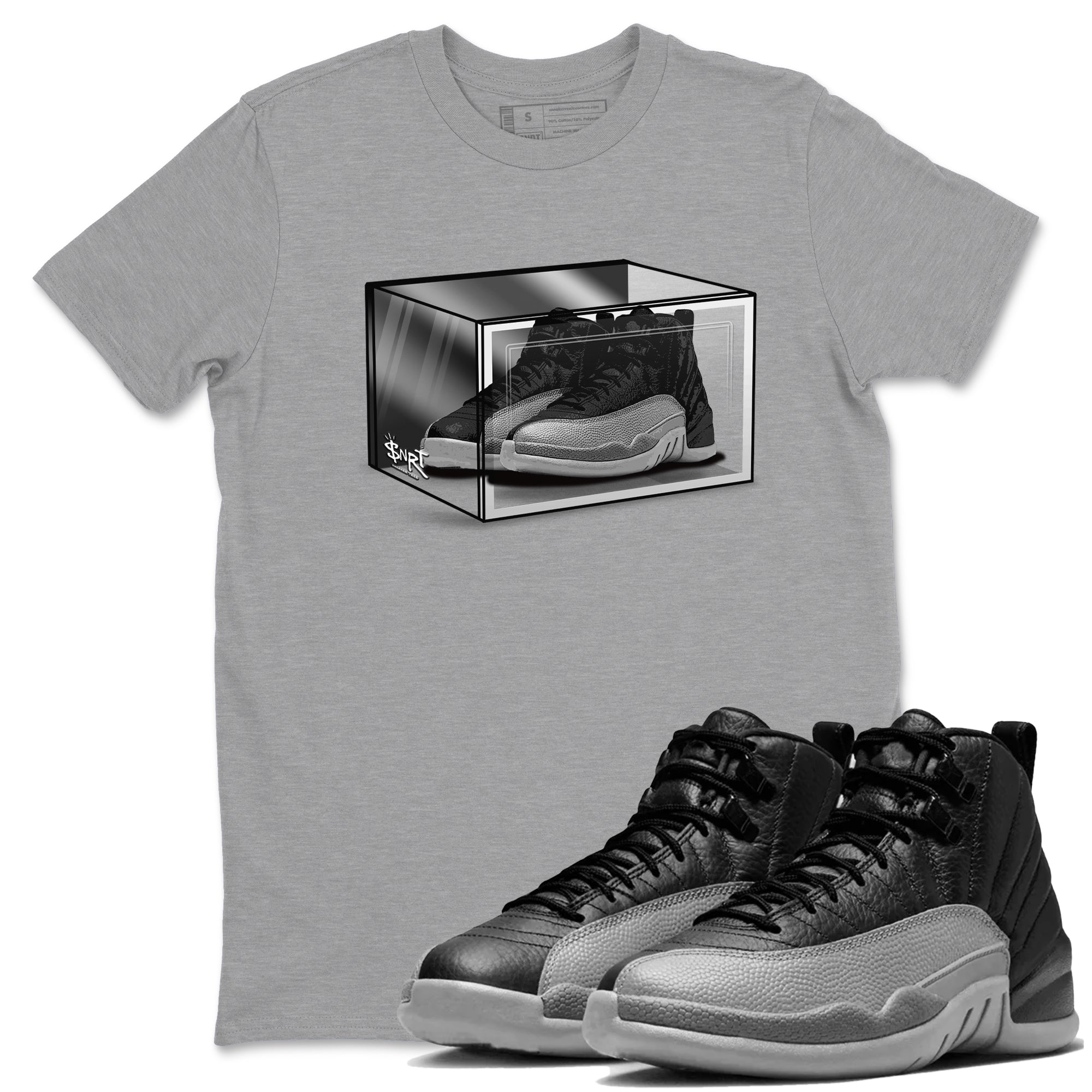 Shoe Box snkmatch Tees - Air Jordan 12 Black Wolf Grey