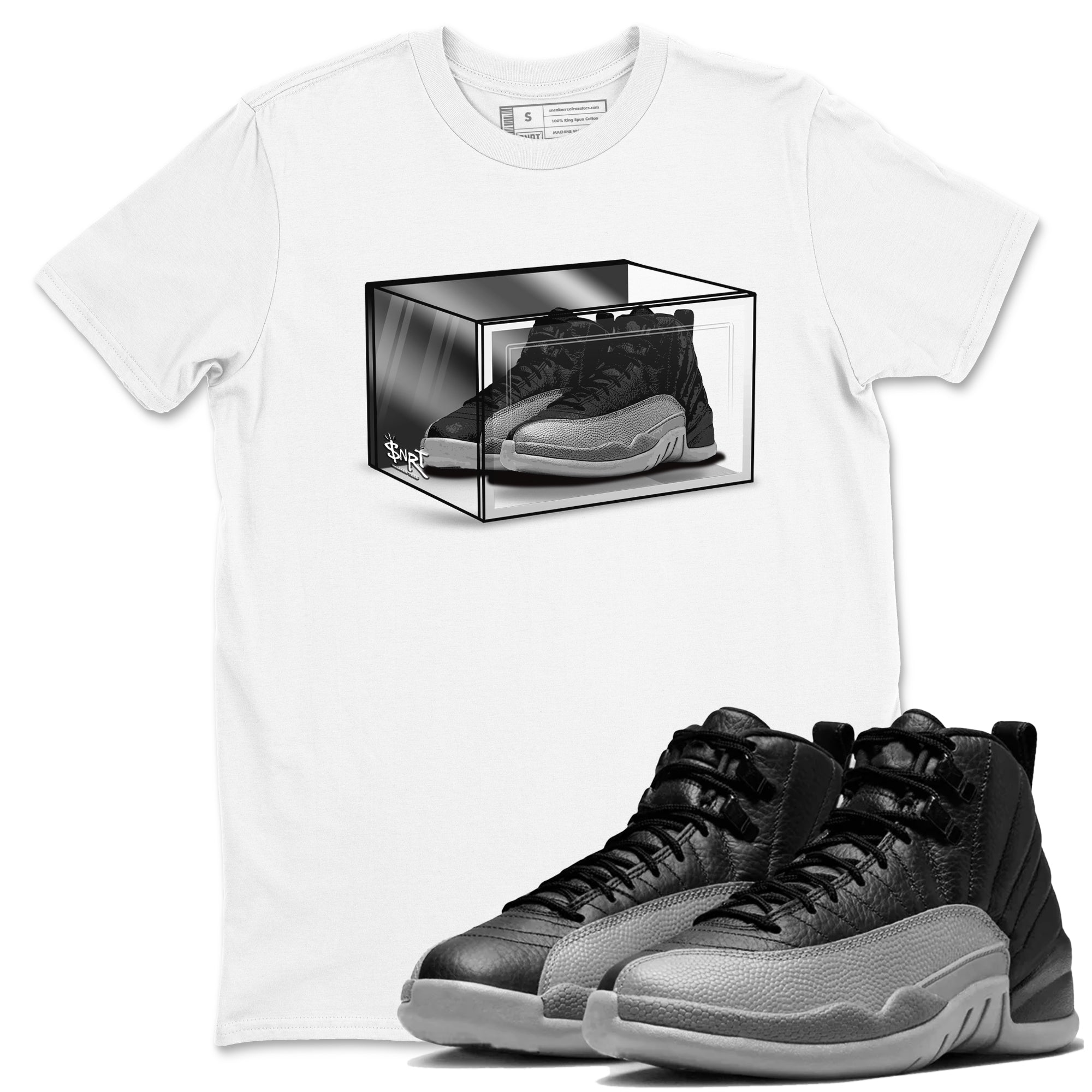Shoe Box snkmatch Tees - Air Jordan 12 Black Wolf Grey