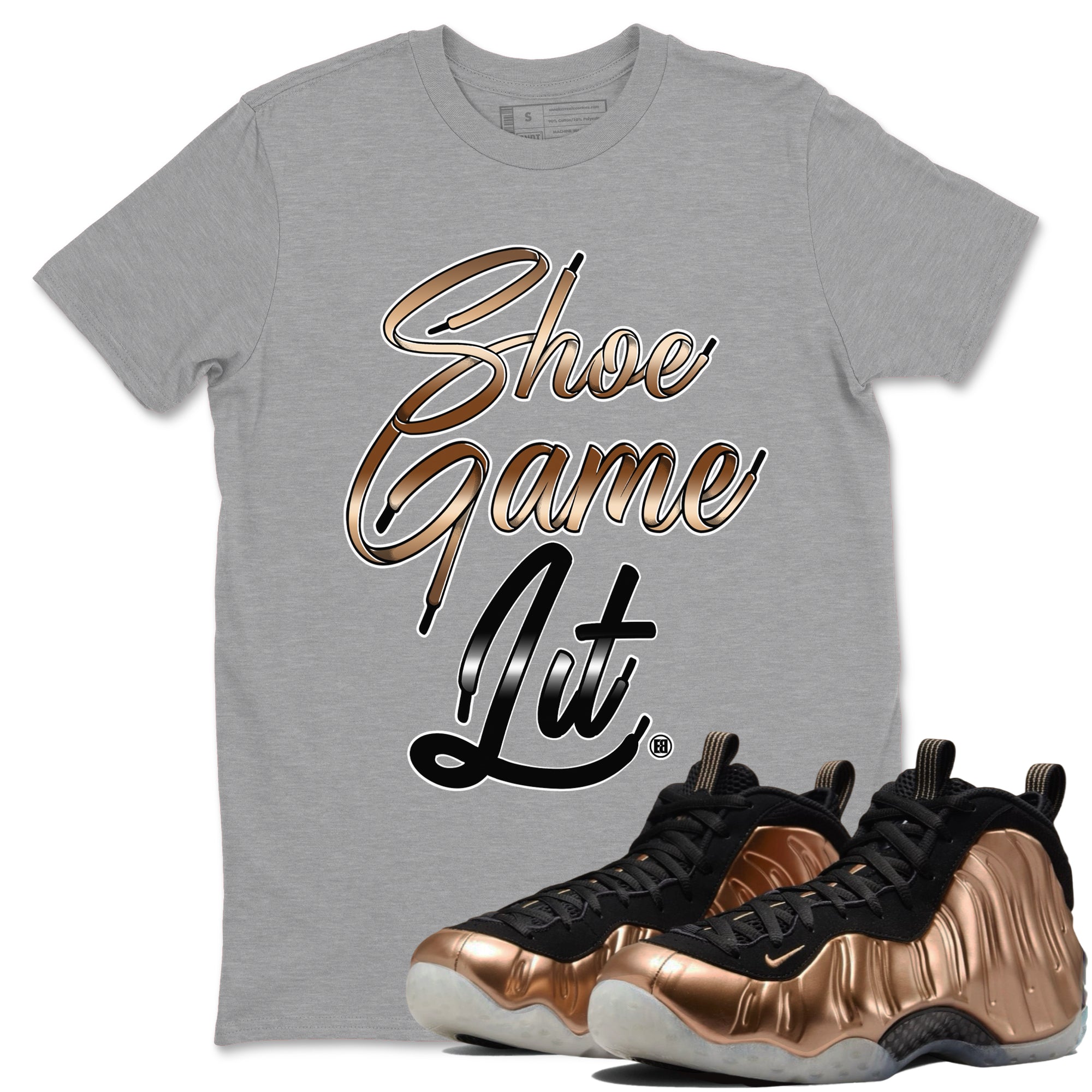 Shoe Game Lit Shoe Lace snkmatch Tees - Air Foamposite One Metallic Copper