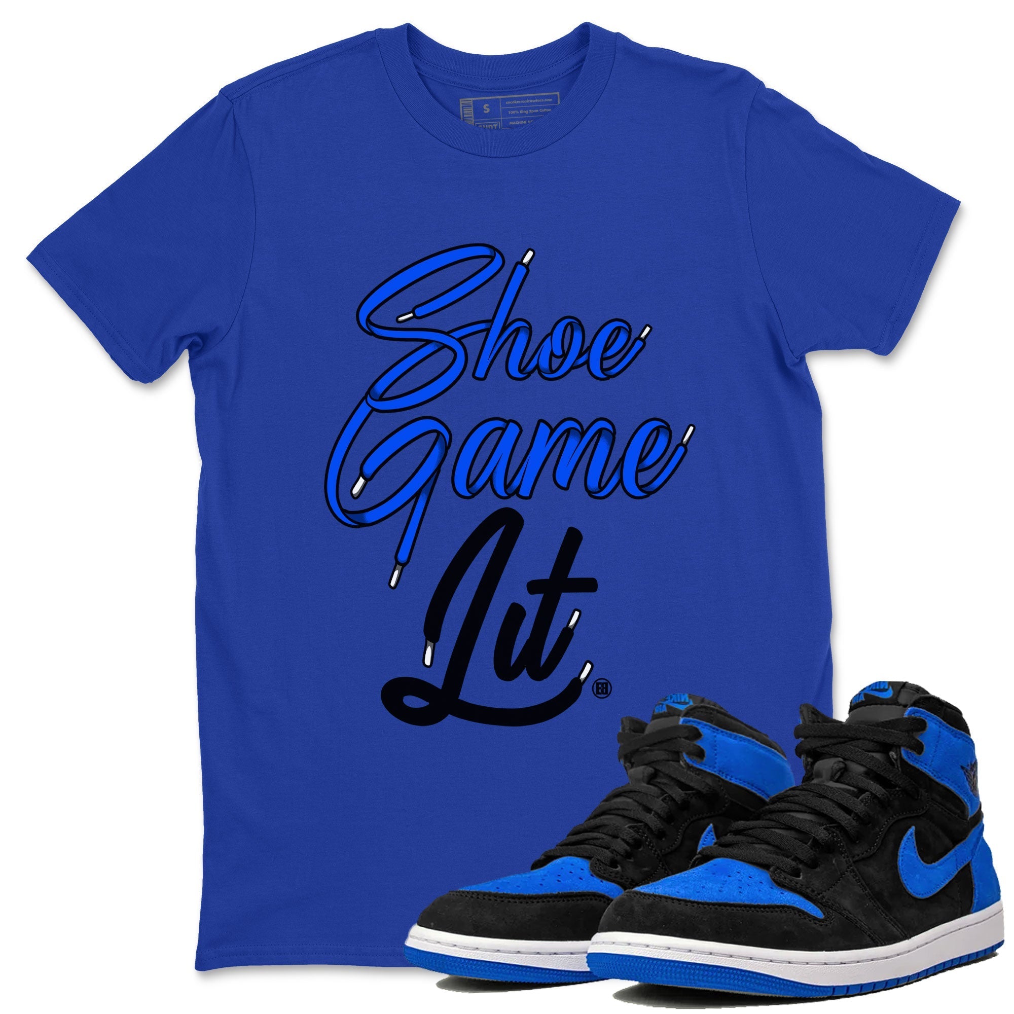 Shoe Game Lit Shoe Lace snkmatch Tee - Air Jordan 1 Royal Reimagined