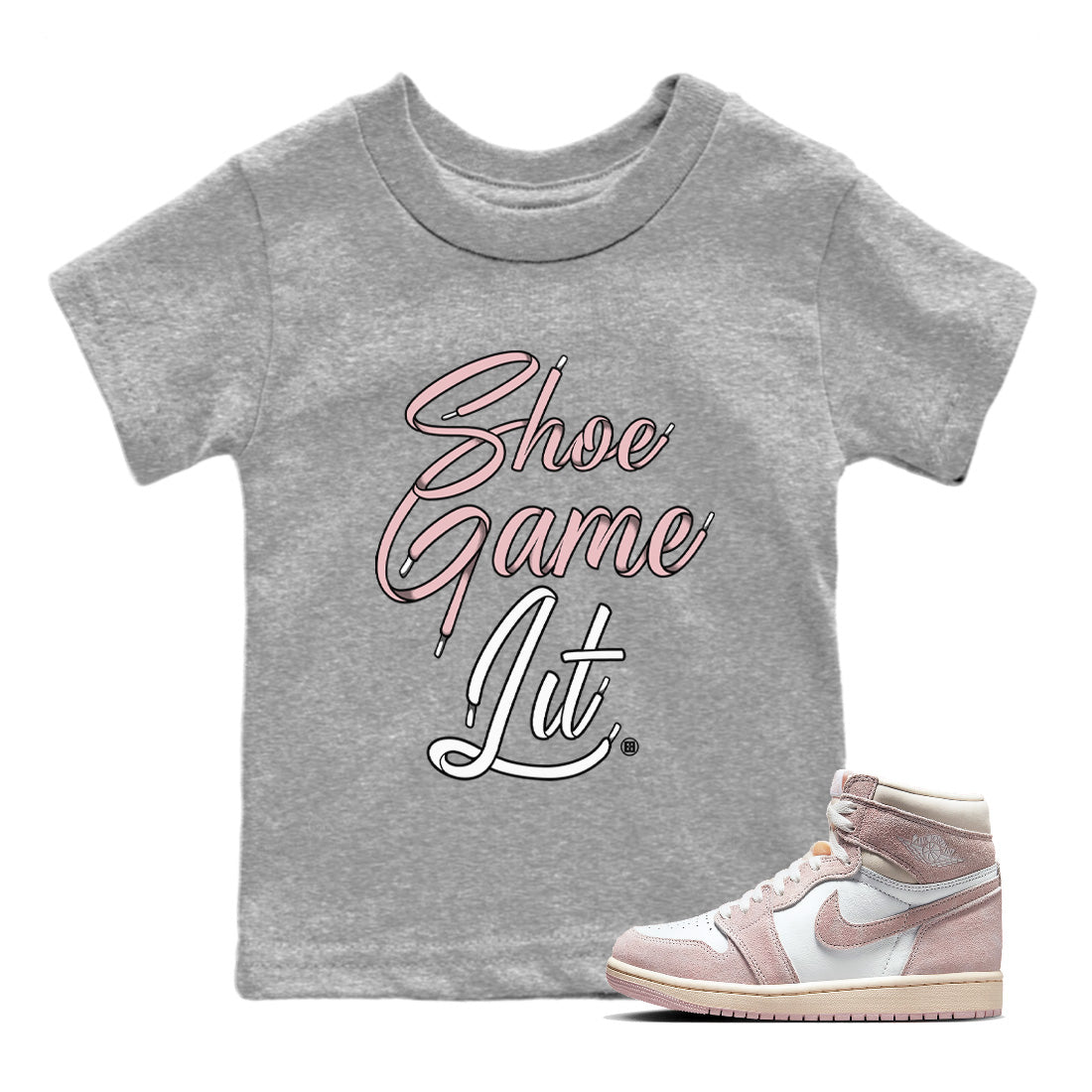 Shoe Game Lit Shoe Lace Kids Tops - Air Jordan 1 Washed Pink