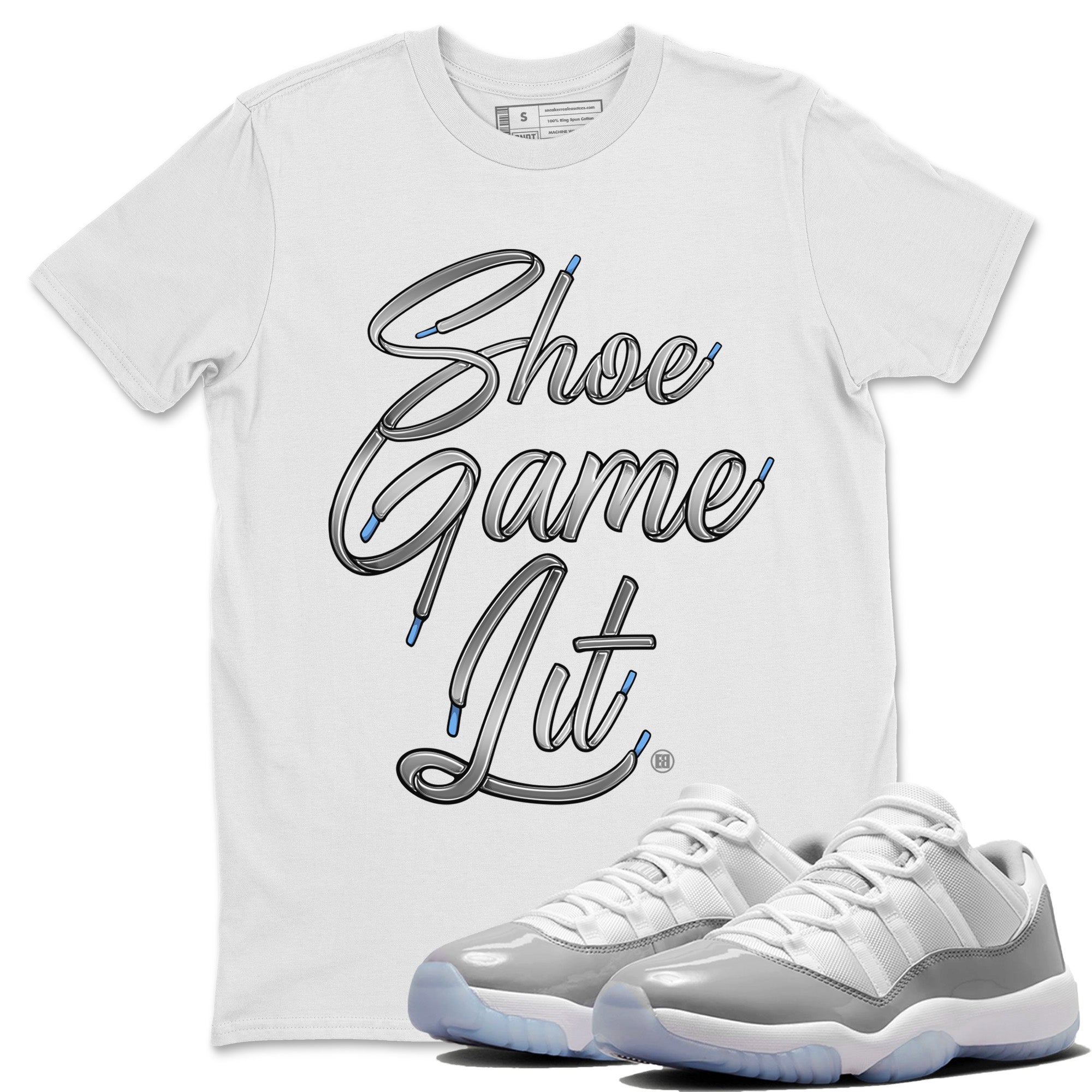 Shoe Game Lit Shoe Lace Unisex Tops - Air Jordan 11 White Cement