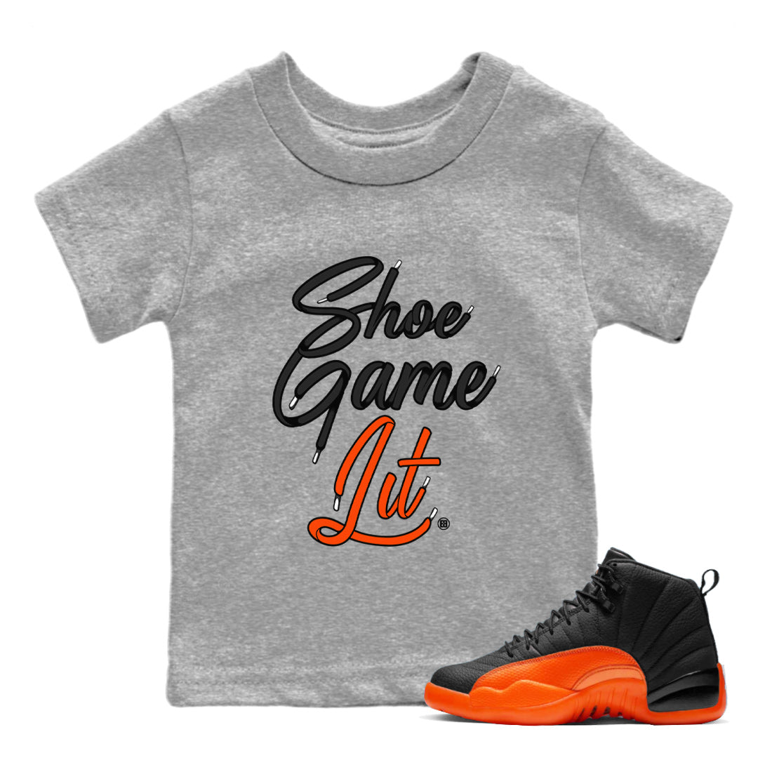 Shoe Game Lit Shoe Lace Kids Tops - Air Jordan 12 Brilliant Orange