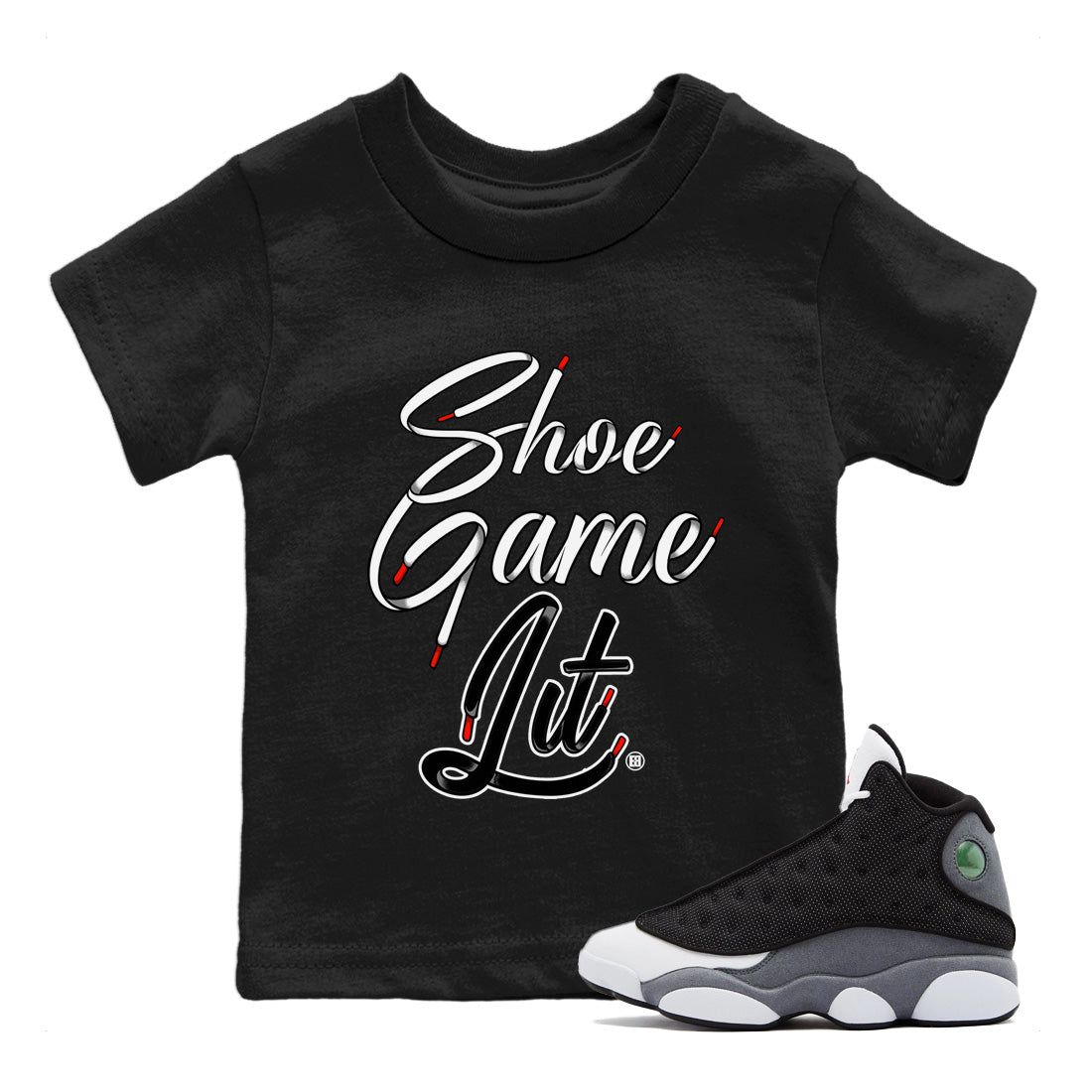 Shoe Game Lit Shoe Lace Kids Tops - Air Jordan 13 Black Flint