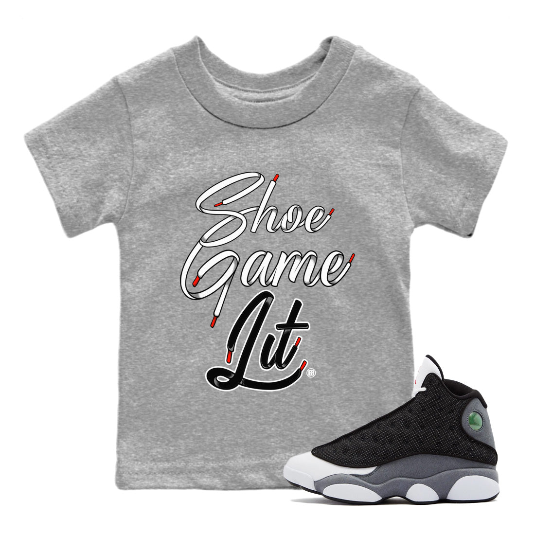 Shoe Game Lit Shoe Lace Kids Tops - Air Jordan 13 Black Flint