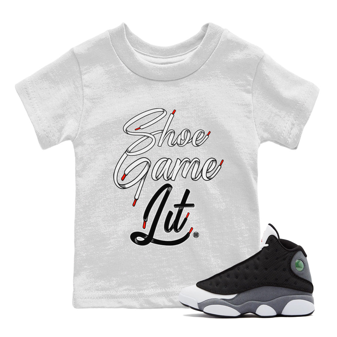 Shoe Game Lit Shoe Lace Kids Tops - Air Jordan 13 Black Flint