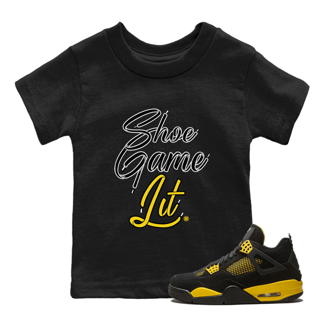 Shoe Game Lit Shoe Lace Kids Tops - Air Jordan 4 Thunder