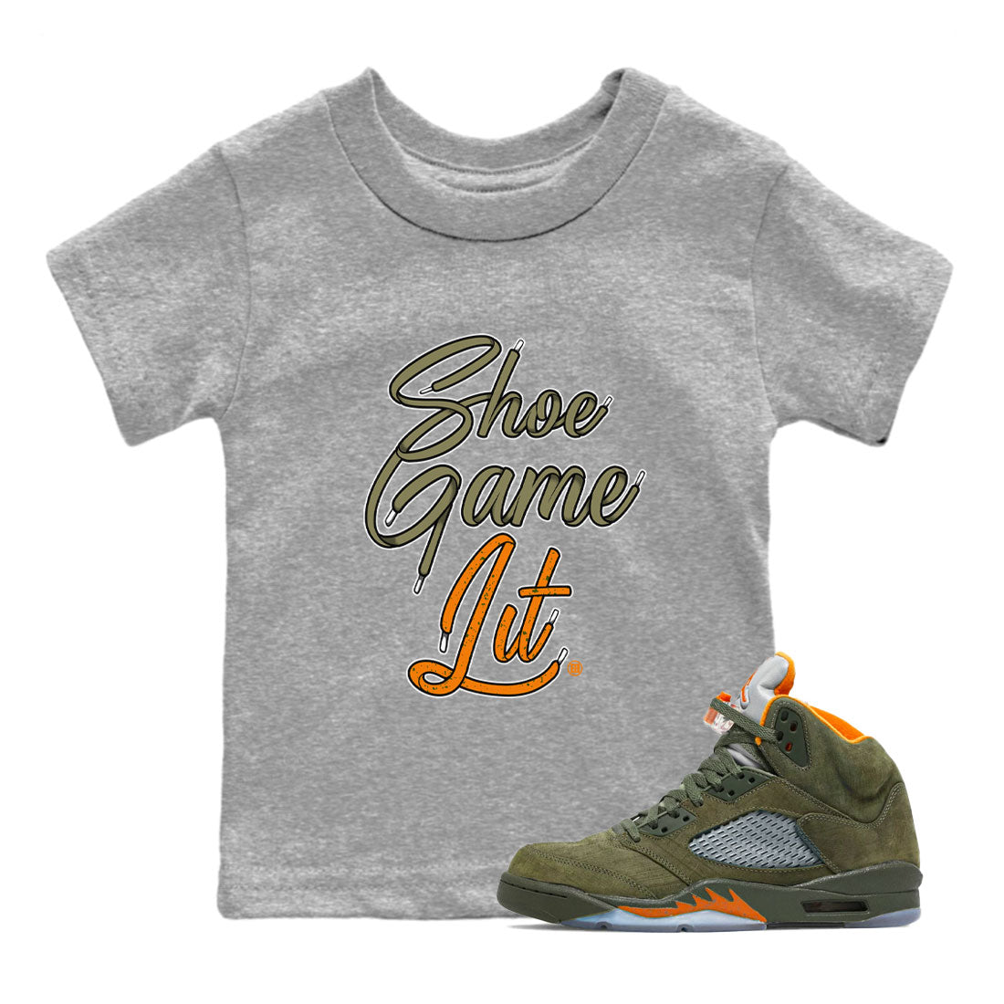 Shoe Game Lit Shoe Lace snkmatch Tees Kids - Air Jordan 5 Olive