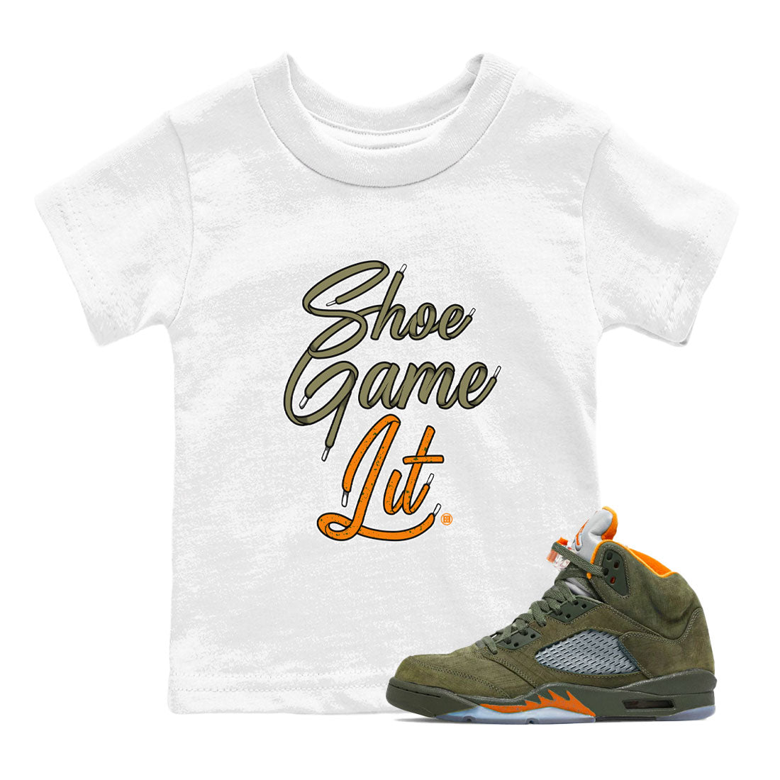 Shoe Game Lit Shoe Lace snkmatch Tees Kids - Air Jordan 5 Olive