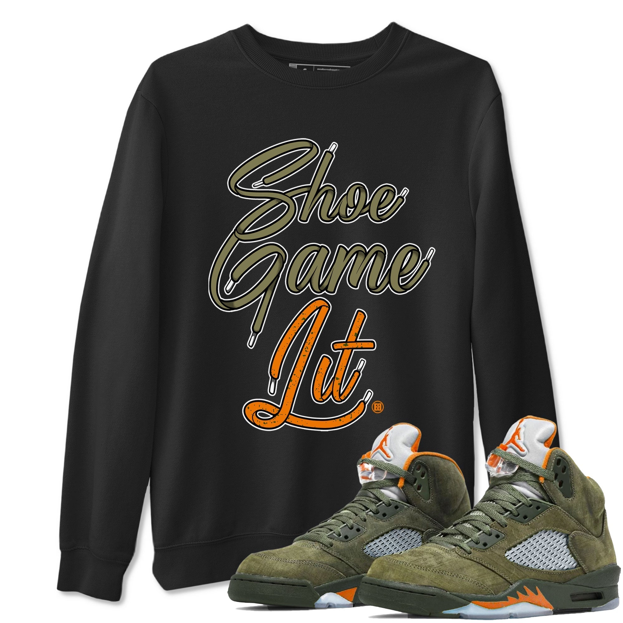 Shoe Game Lit Shoe Lace snkmatch Tees - Air Jordan 5 Olive
