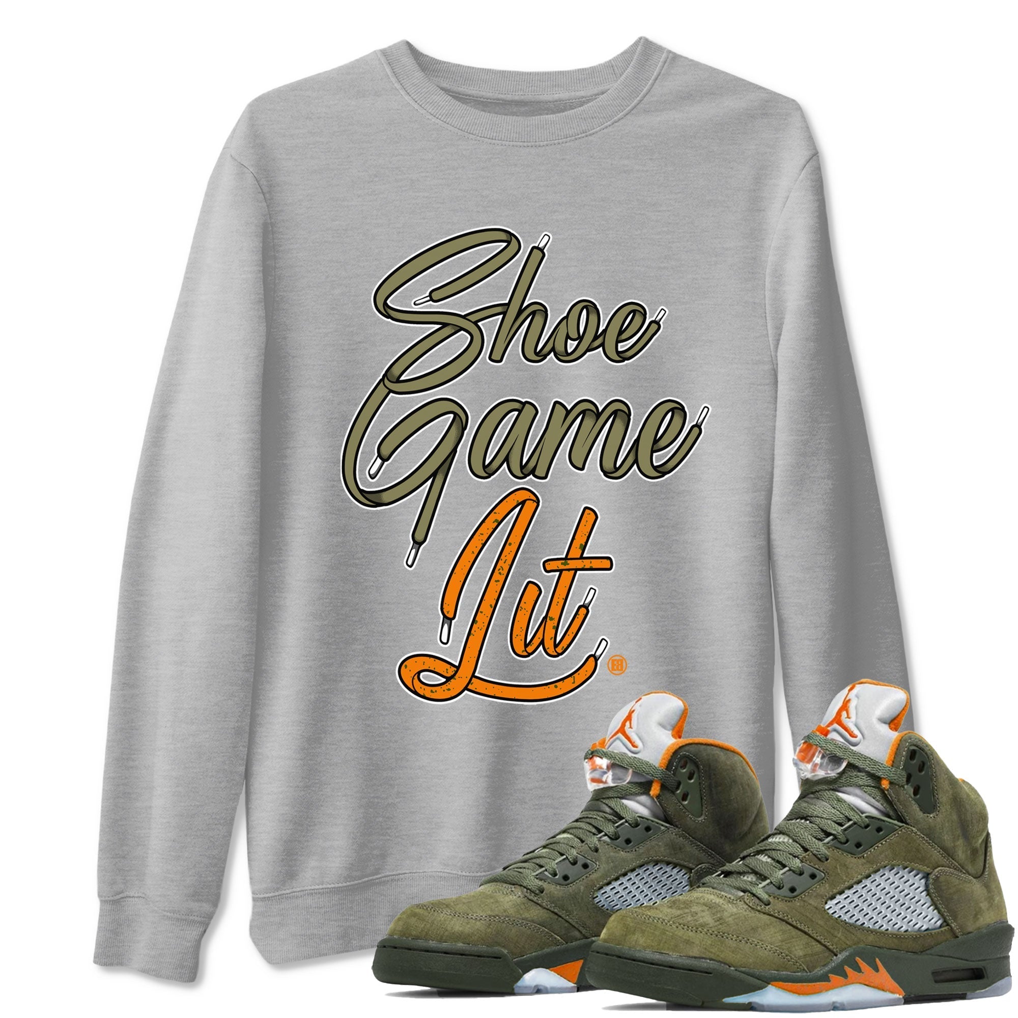 Shoe Game Lit Shoe Lace snkmatch Tees - Air Jordan 5 Olive