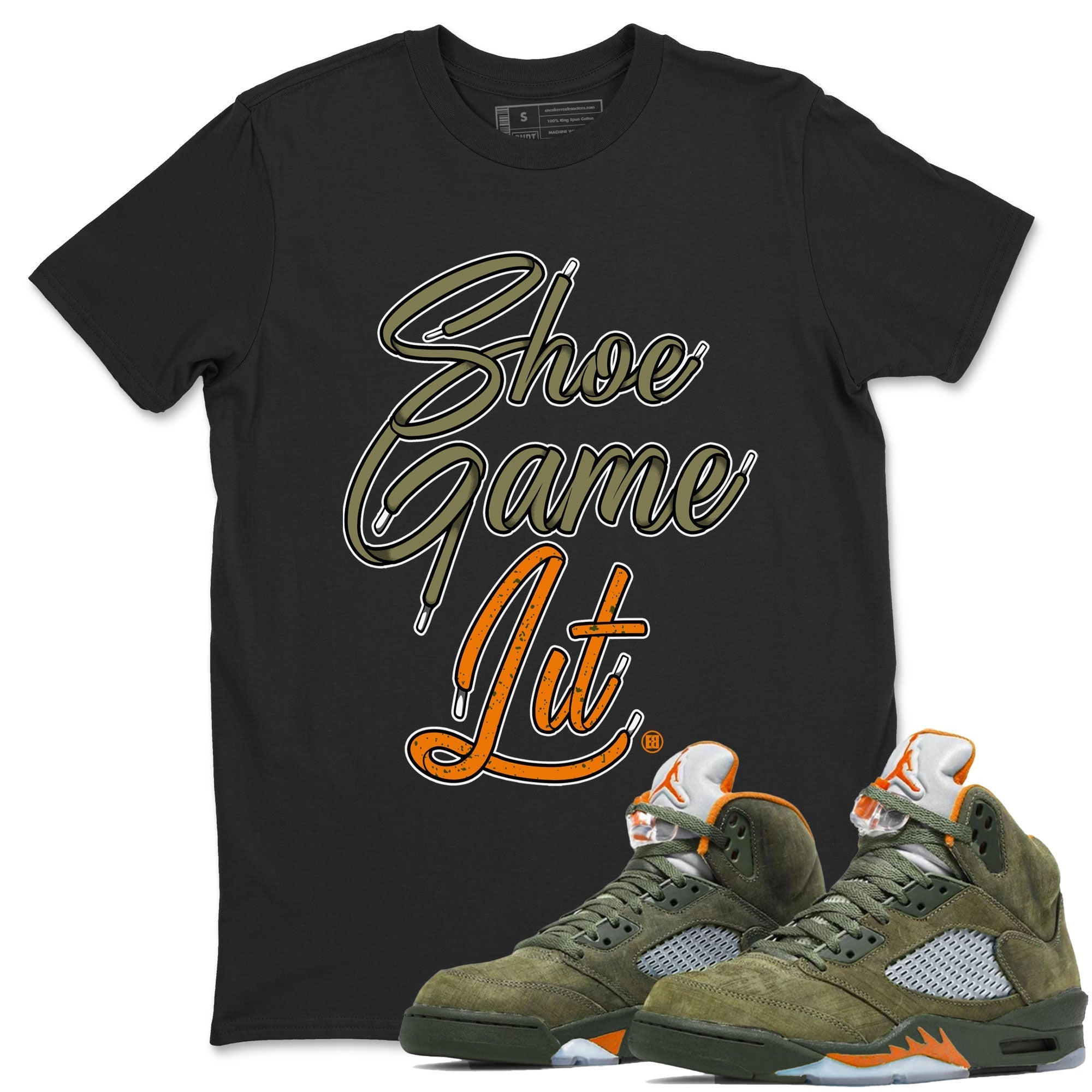 Shoe Game Lit Shoe Lace snkmatch Tees - Air Jordan 5 Olive