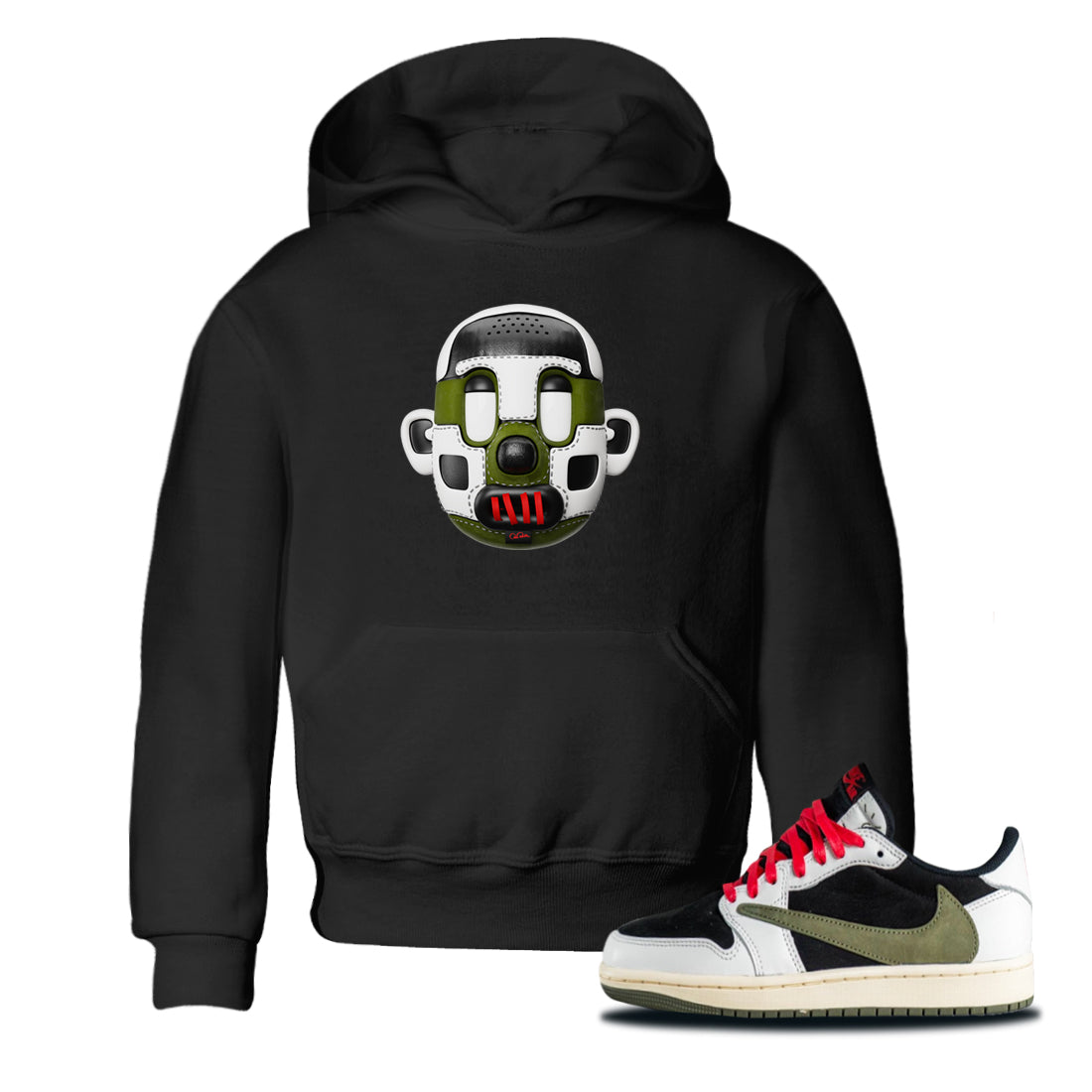 Shoe Head Kids Tops - Air Jordan 1 Travis Scott Olive