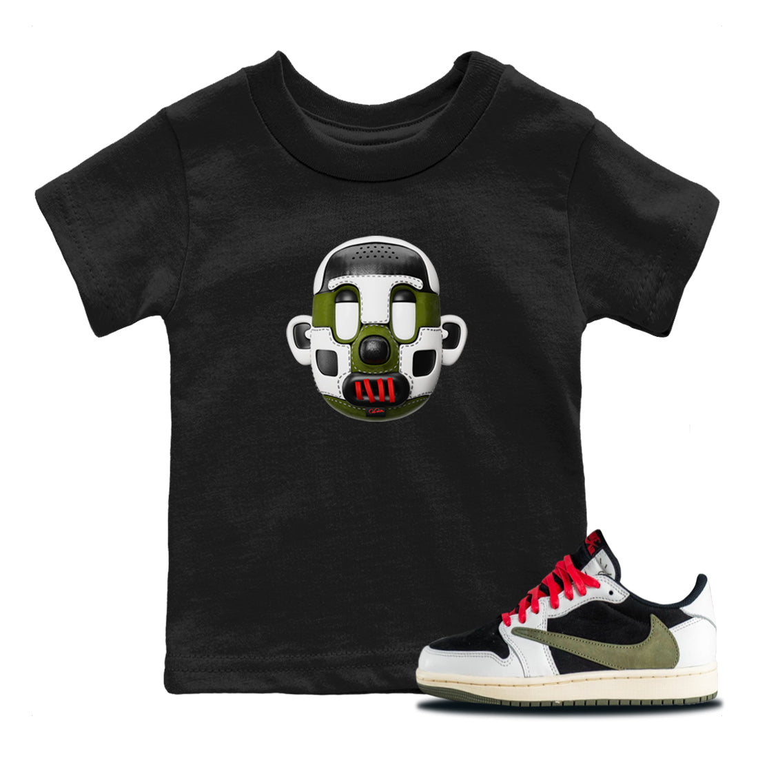 Shoe Head Kids Tops - Air Jordan 1 Travis Scott Olive