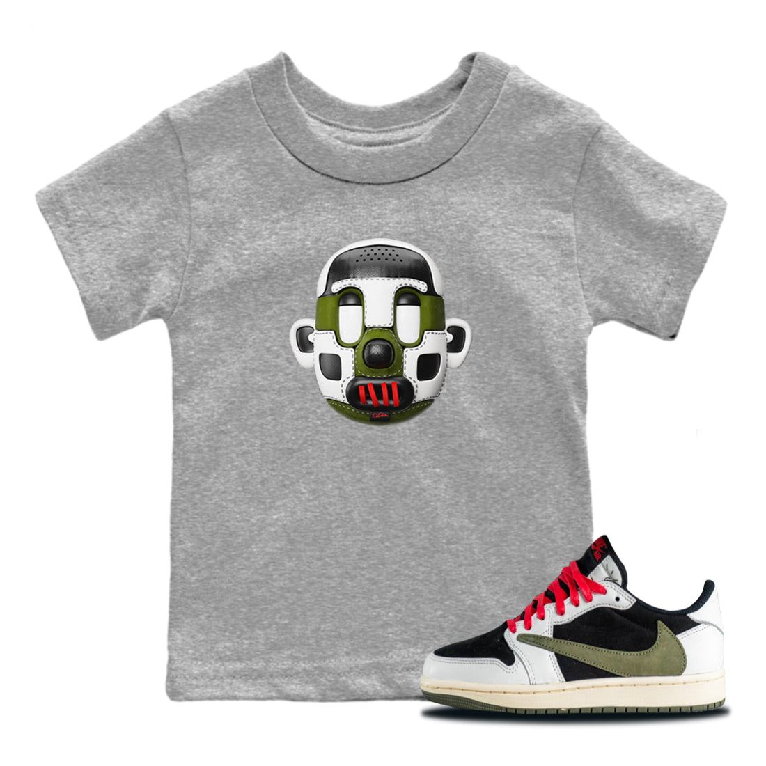 Shoe Head Kids Tops - Air Jordan 1 Travis Scott Olive