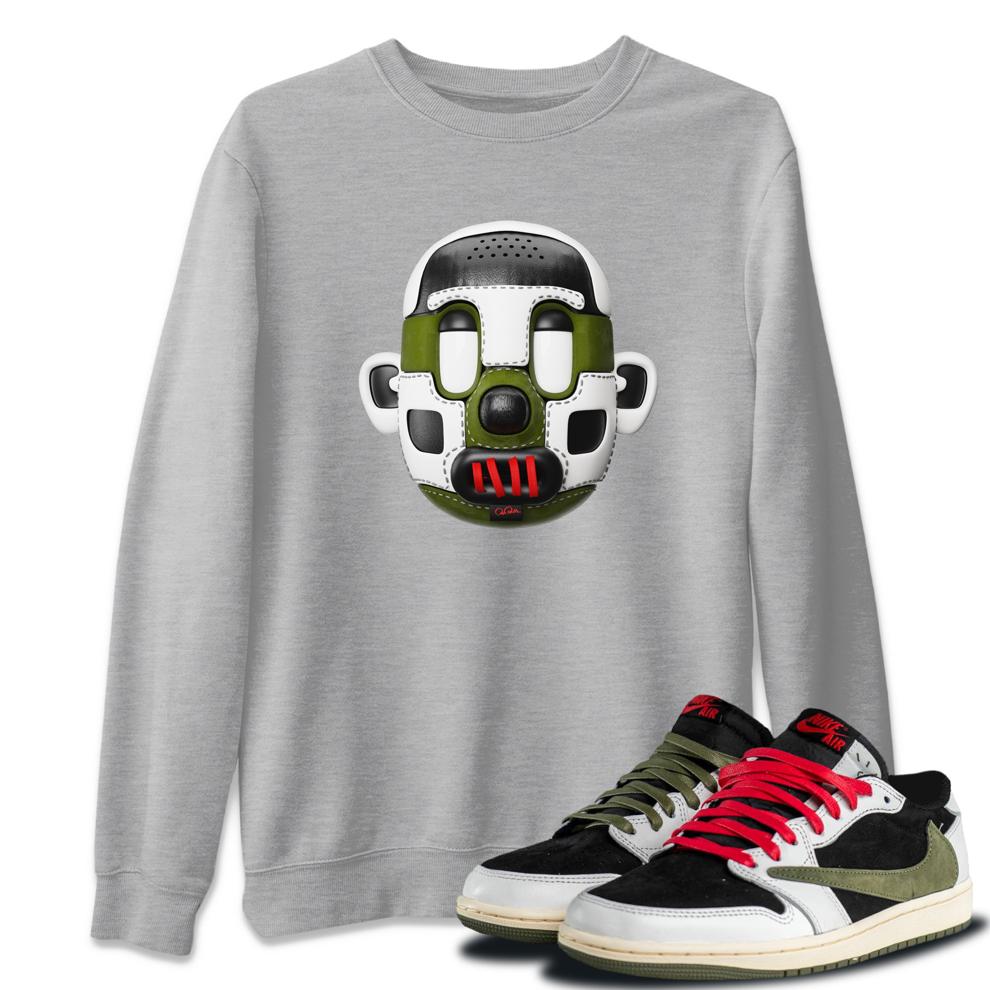 Shoe Head Unisex Tops - Air Jordan 1 Travis Scott Olive