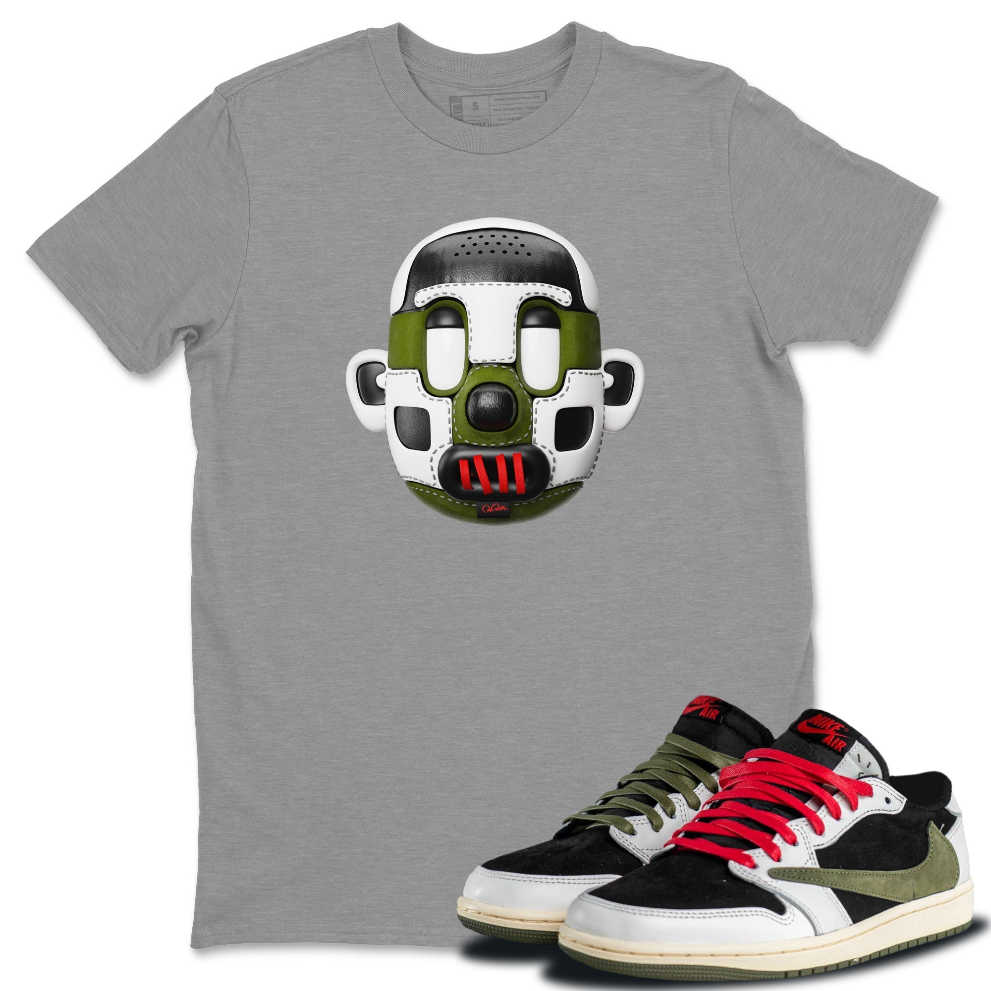 Shoe Head Unisex Tops - Air Jordan 1 Travis Scott Olive