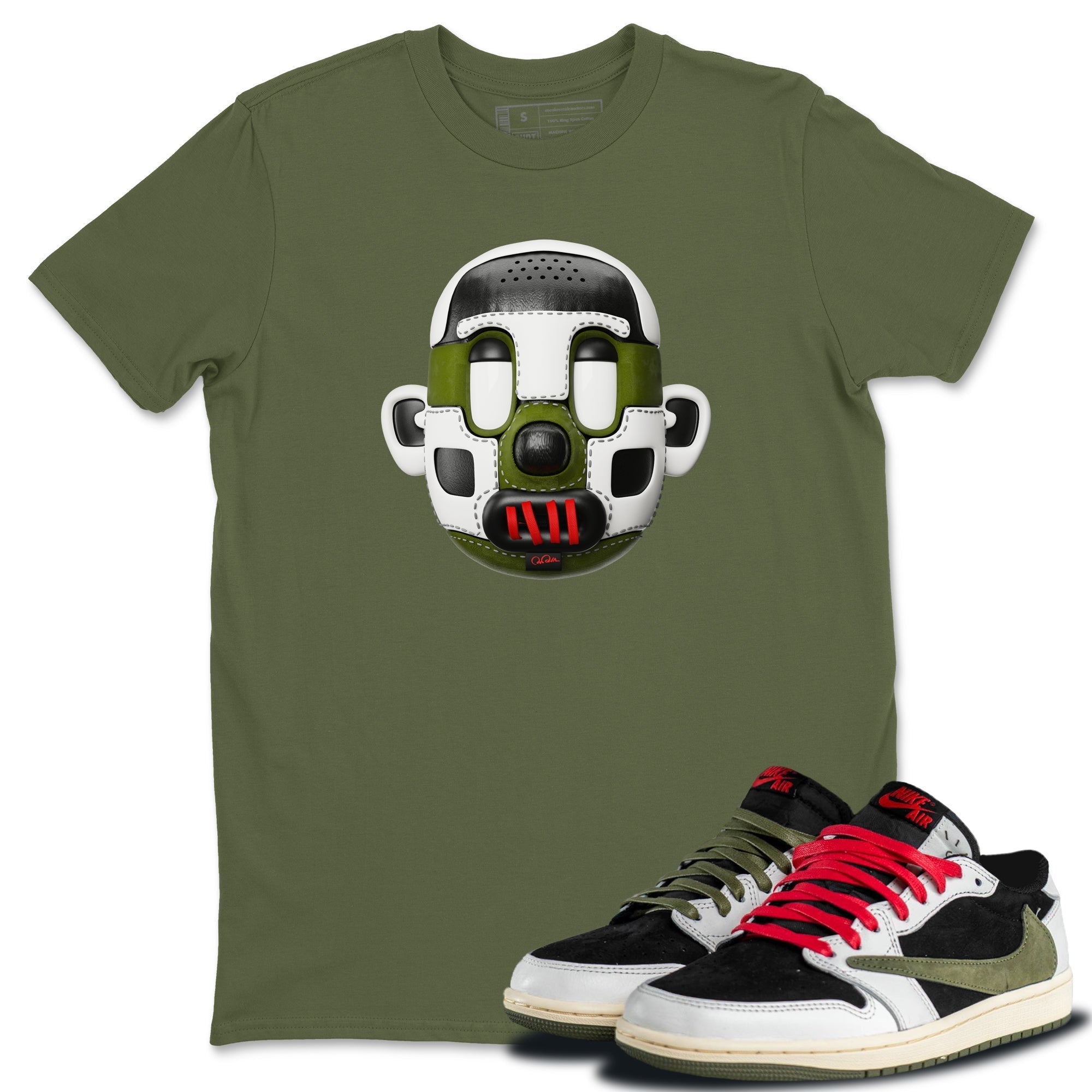 Shoe Head Unisex Tops - Air Jordan 1 Travis Scott Olive