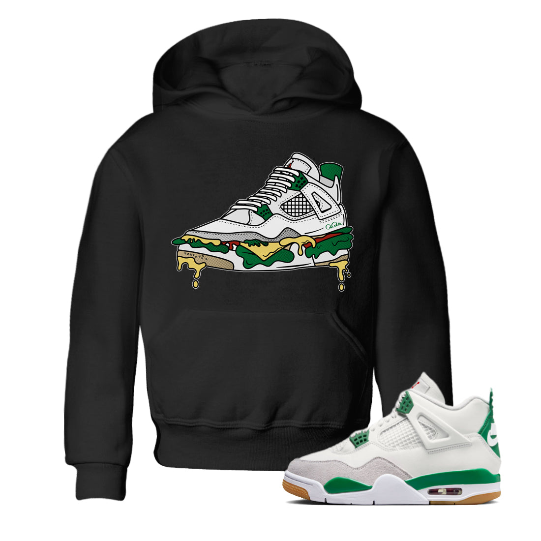 Shoe Sandwich Kids Tops - Air Jordan 4 Pine Green