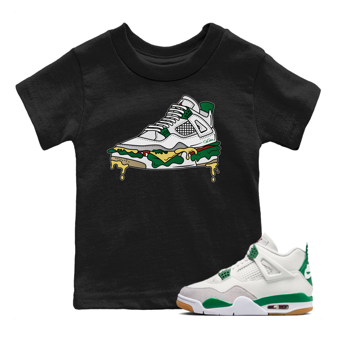 Shoe Sandwich Kids Tops - Air Jordan 4 Pine Green