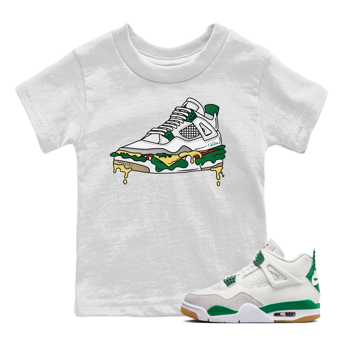 Shoe Sandwich Kids Tops - Air Jordan 4 Pine Green