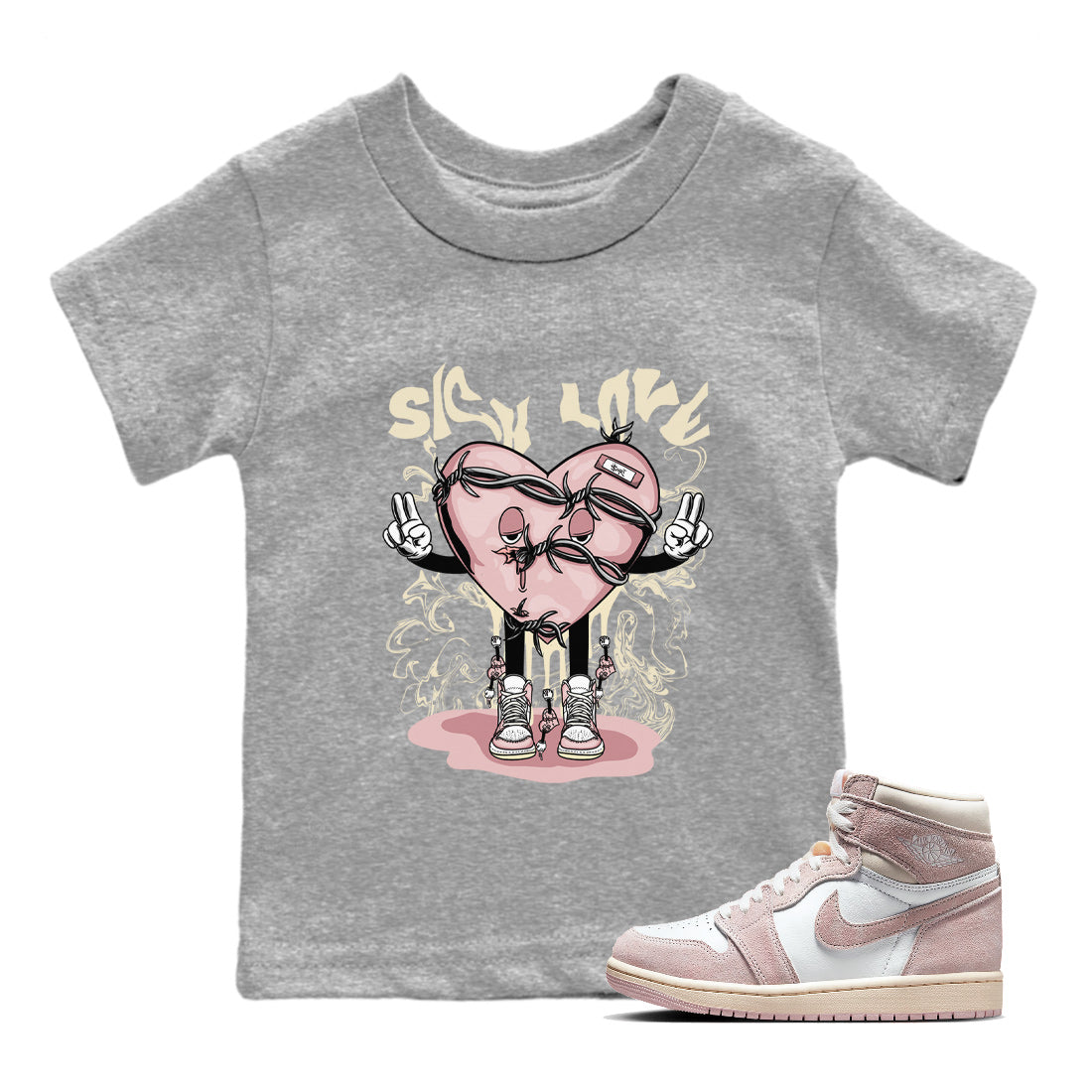 Sick Love Kids Tops - Air Jordan 1 Washed Pink