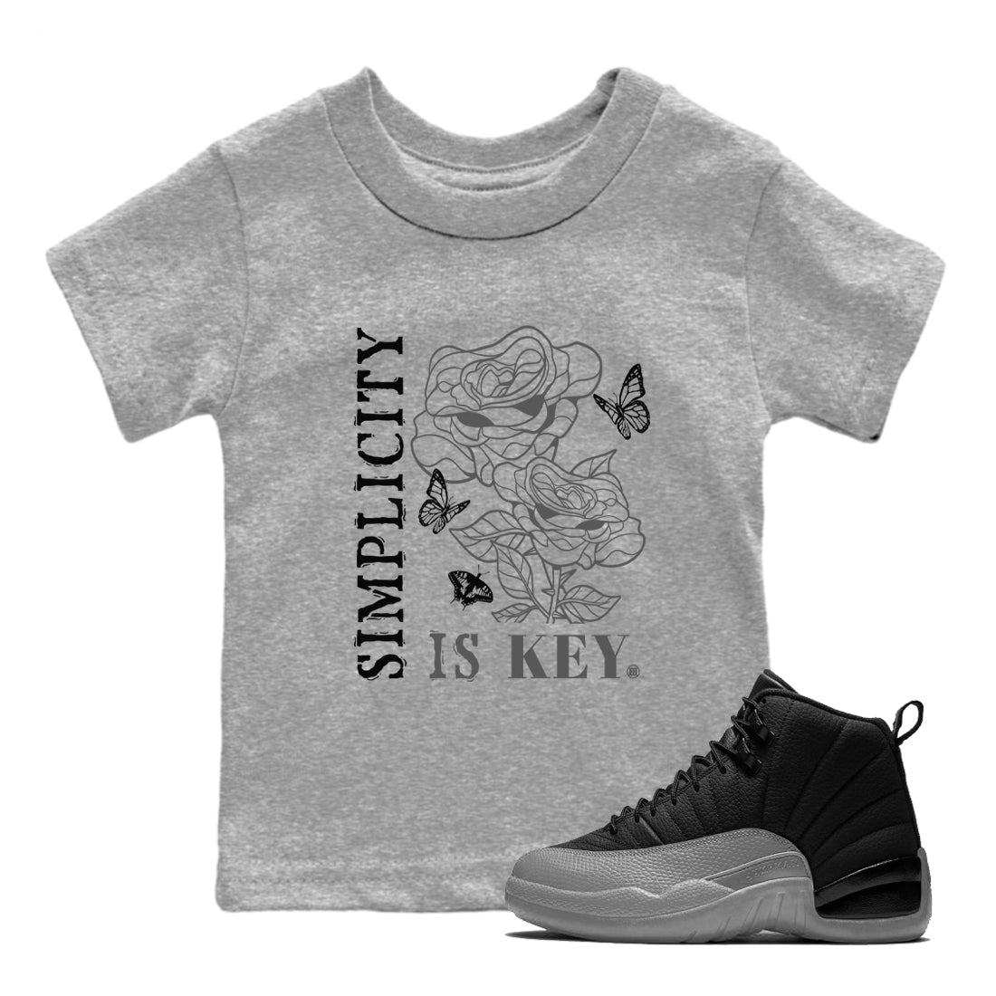 Simplicity Is Key snkmatch Tees Kids - Air Jordan 12 Black Wolf Grey