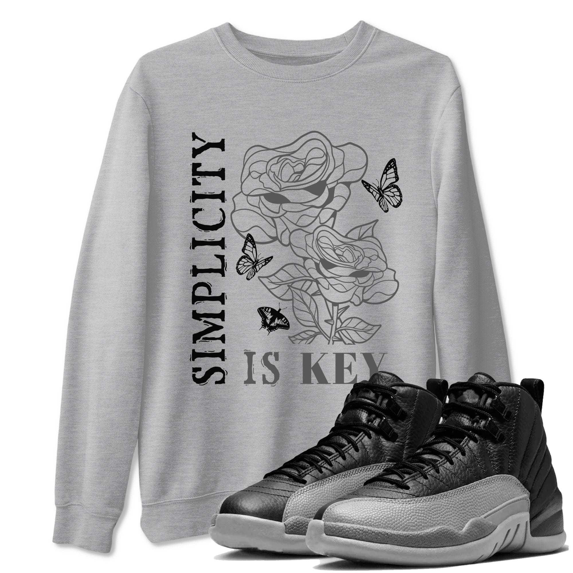 Simplicity Is Key snkmatch Tees - Air Jordan 12 Black Wolf Grey