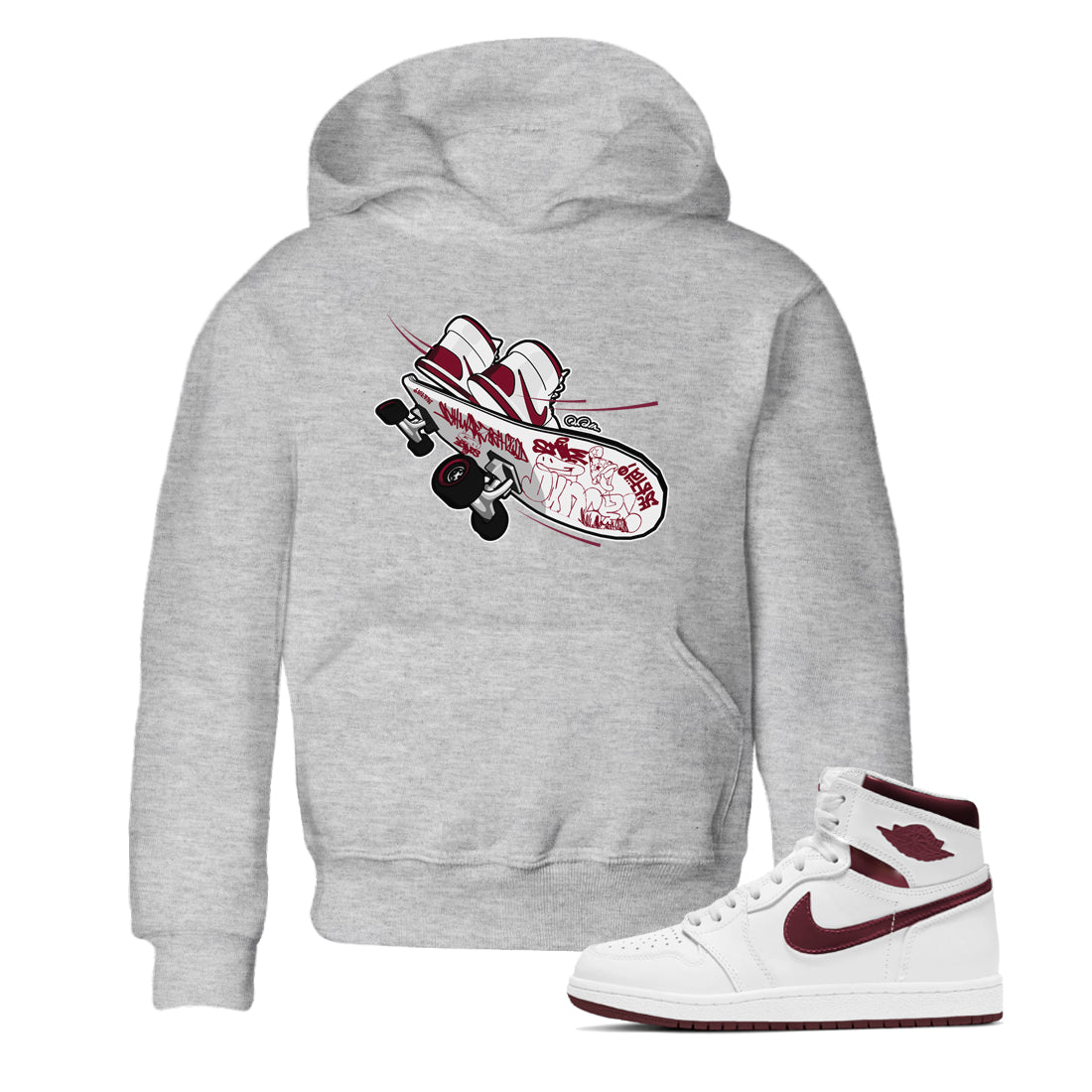 Skateboard snkmatch Tee Kids - Air Jordan 1 Metallic Burgundy